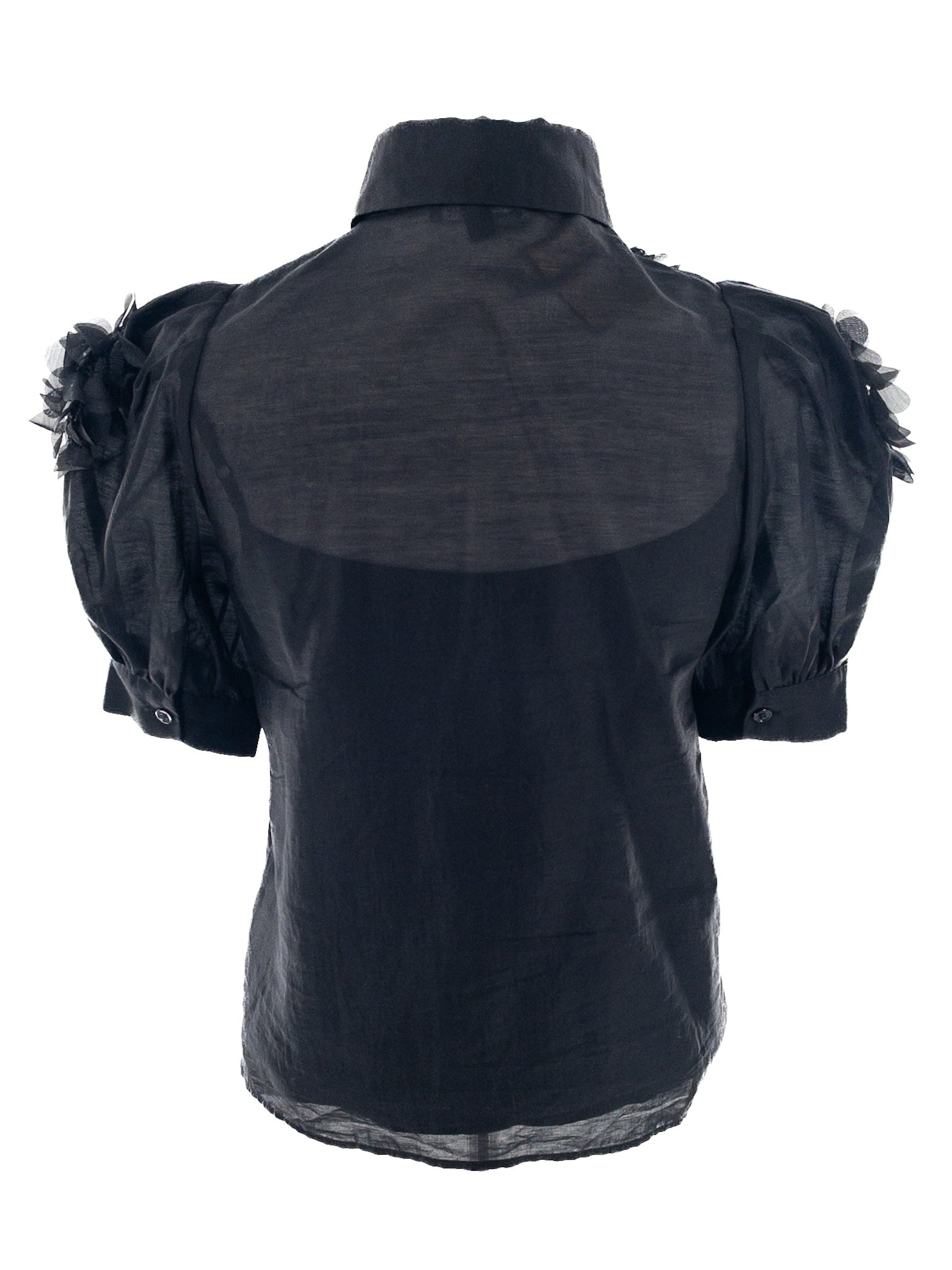 Jessie Liu Black Applique Tencel Short Sleeve Size XS Blouse