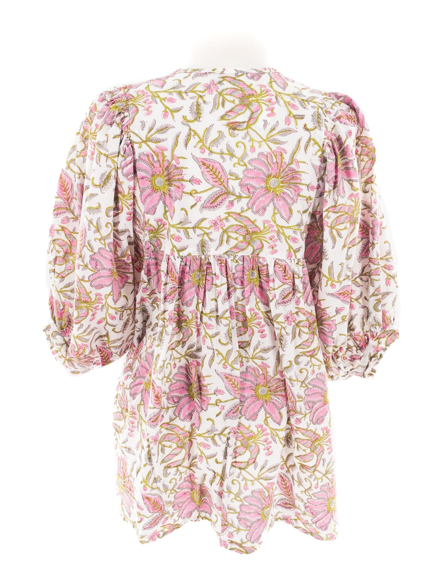 Mille Pink Cream Floral Cotton Puff Sleeve Size S Blouse