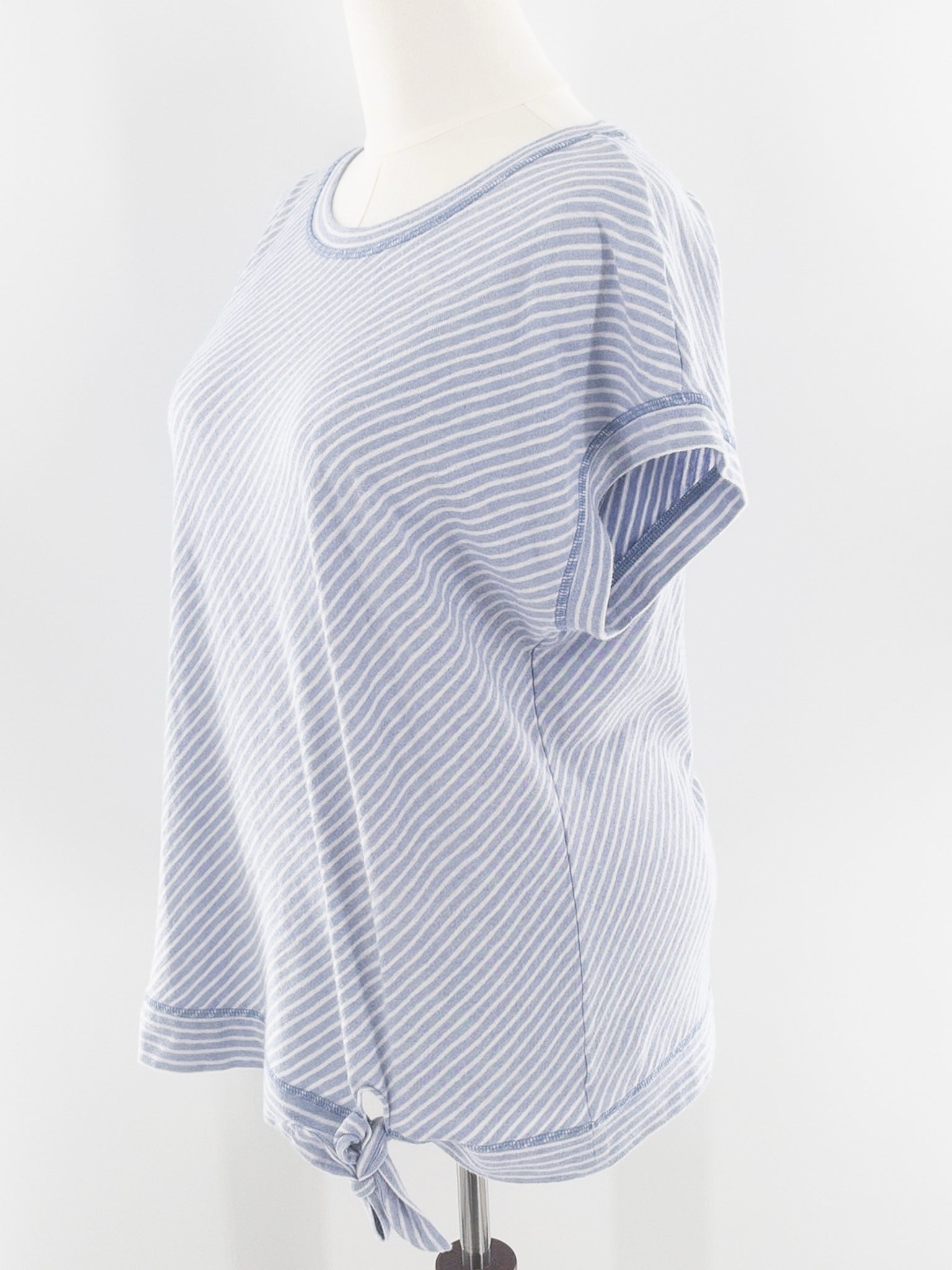 Talbots Light Blue White Stripe Cotton Blend Cap Sleeve Size XLP T Shirt