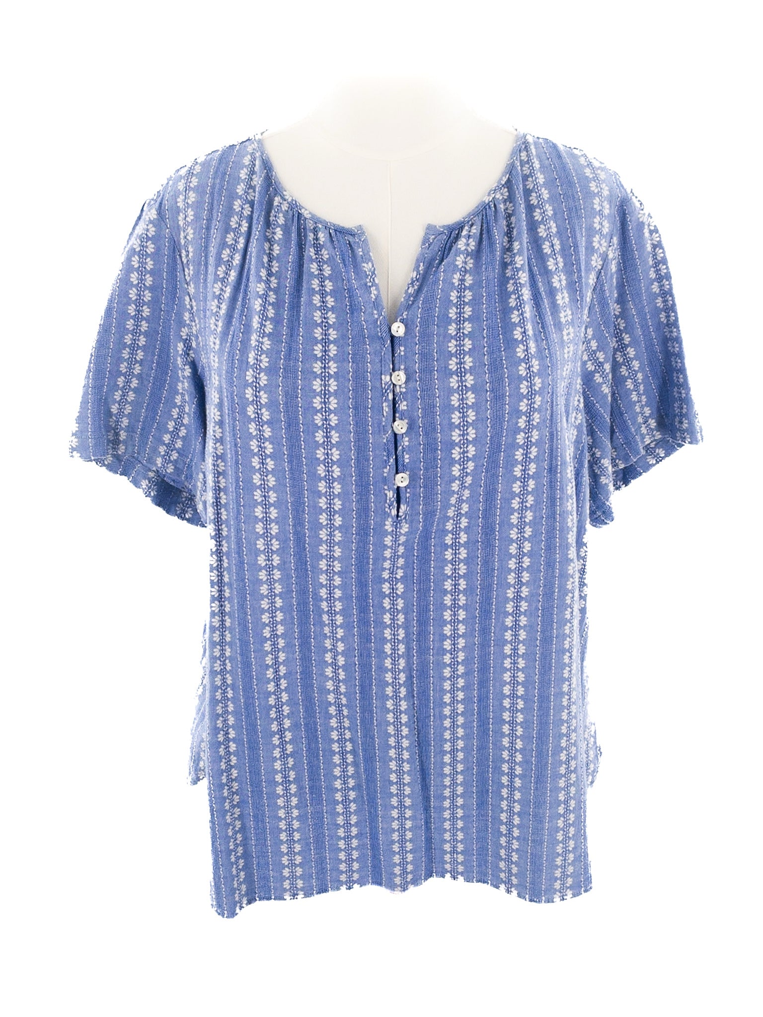 Talbots Periwinkle Embroidered Cotton Short Sleeve Size XLP Blouse
