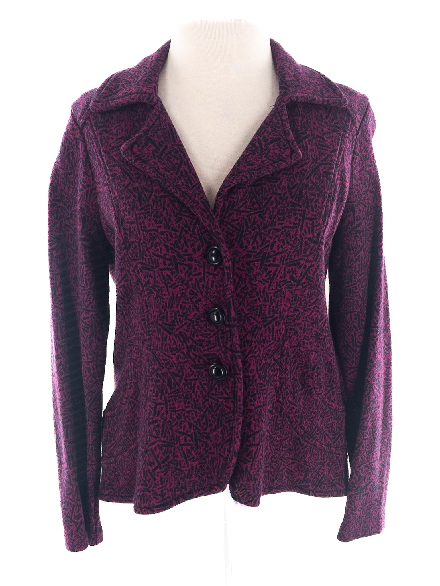 Nic & Zoe Fuschia Black Print Cotton Blend Size L Blazer
