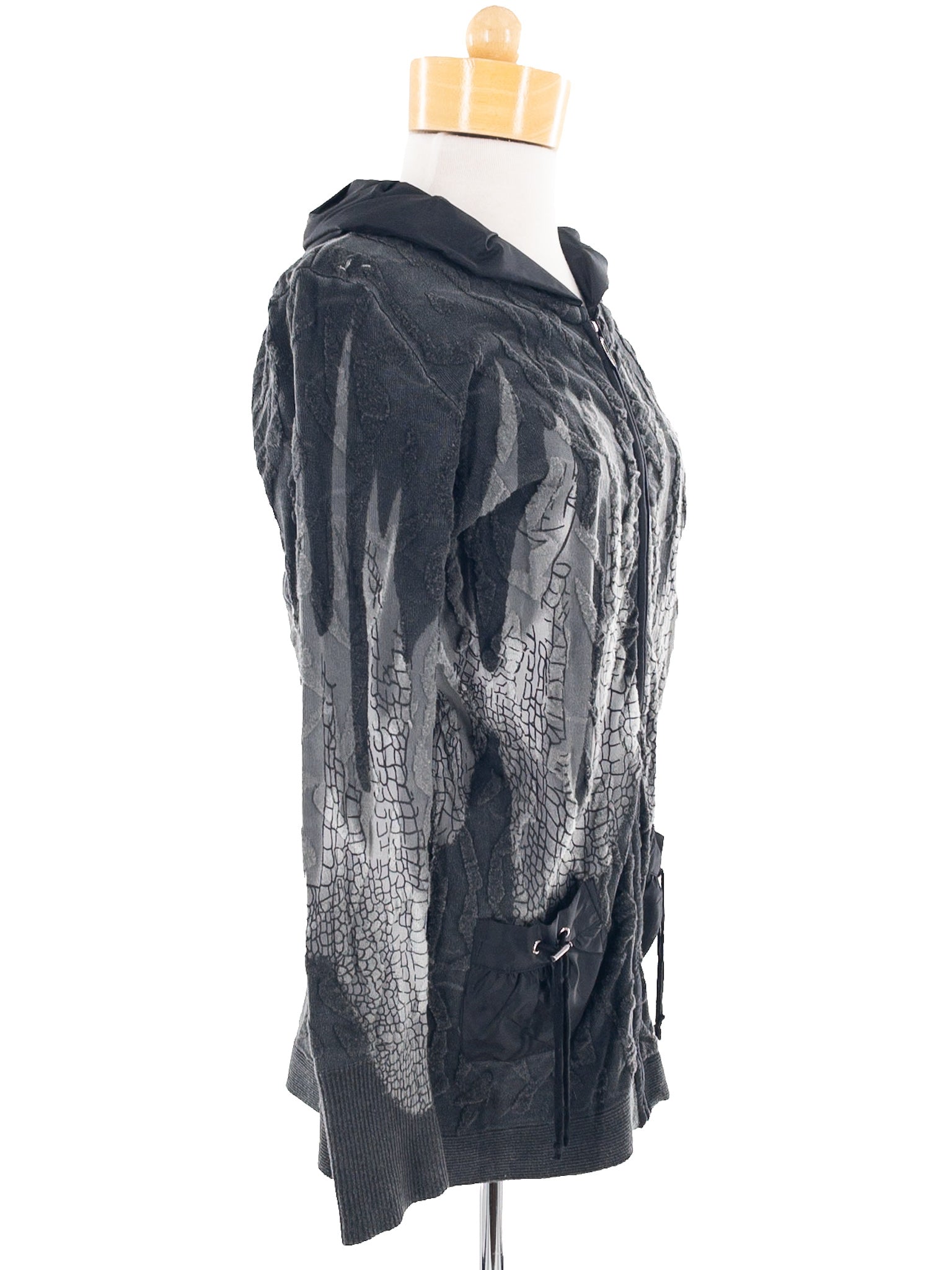 Elena Wang Gray Black Print Acrylic Blend Size M Cardigan