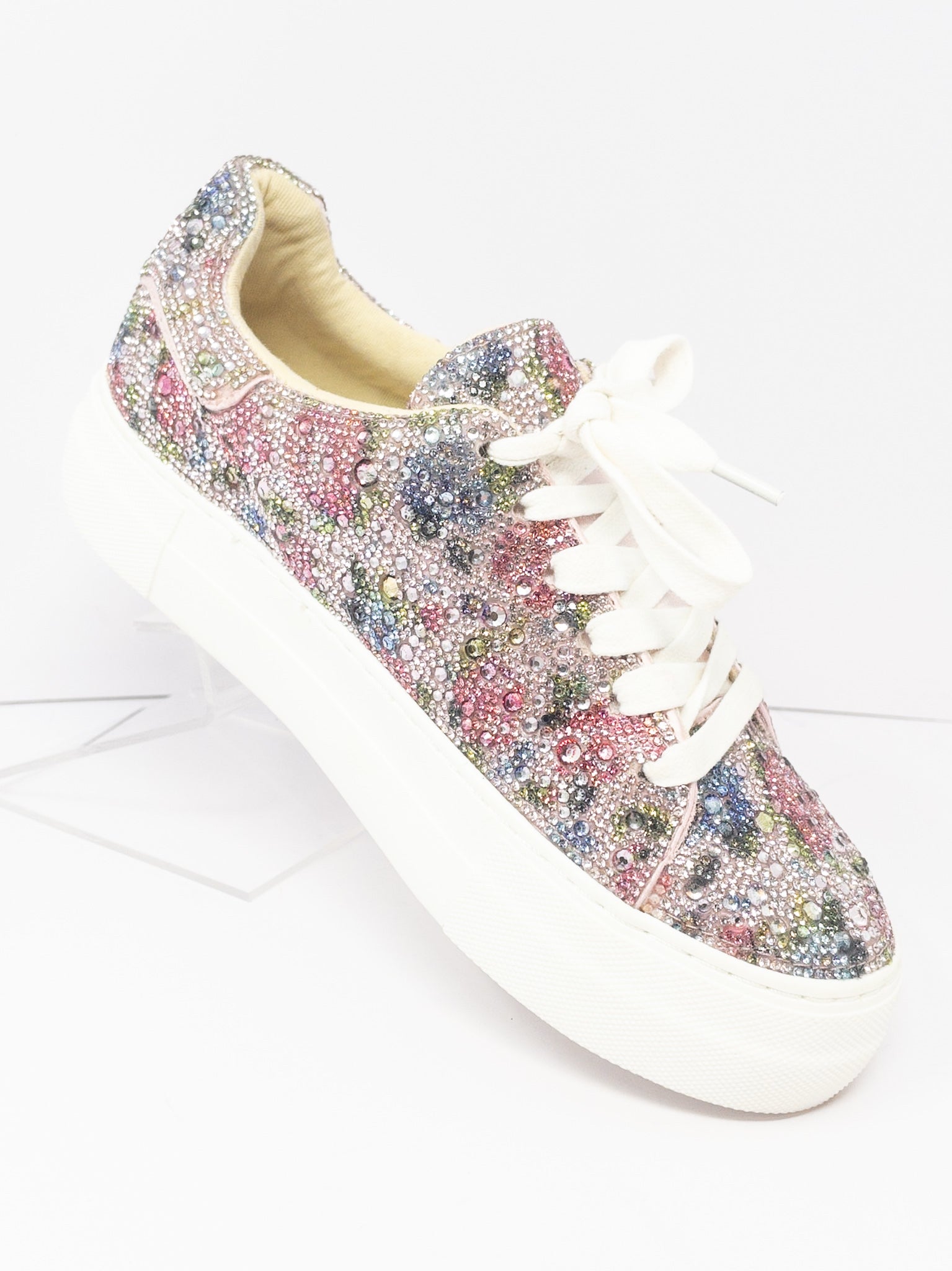 Betsey Johnson Pink Multi Embellished Leather 7 Sneakers