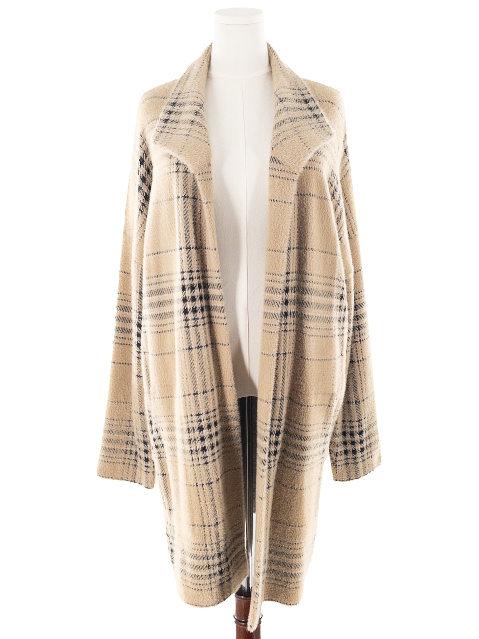 J Jill Tan Black Windowpane Nylon Blend Size LP Cardigan