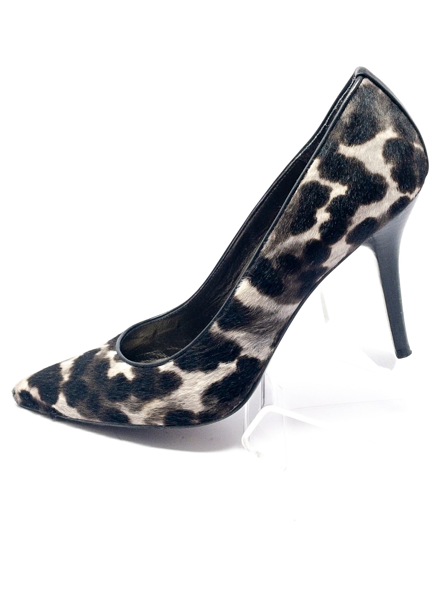 Stuart Weitzman Black Brown Leopard Print Leather 8.5 Pumps