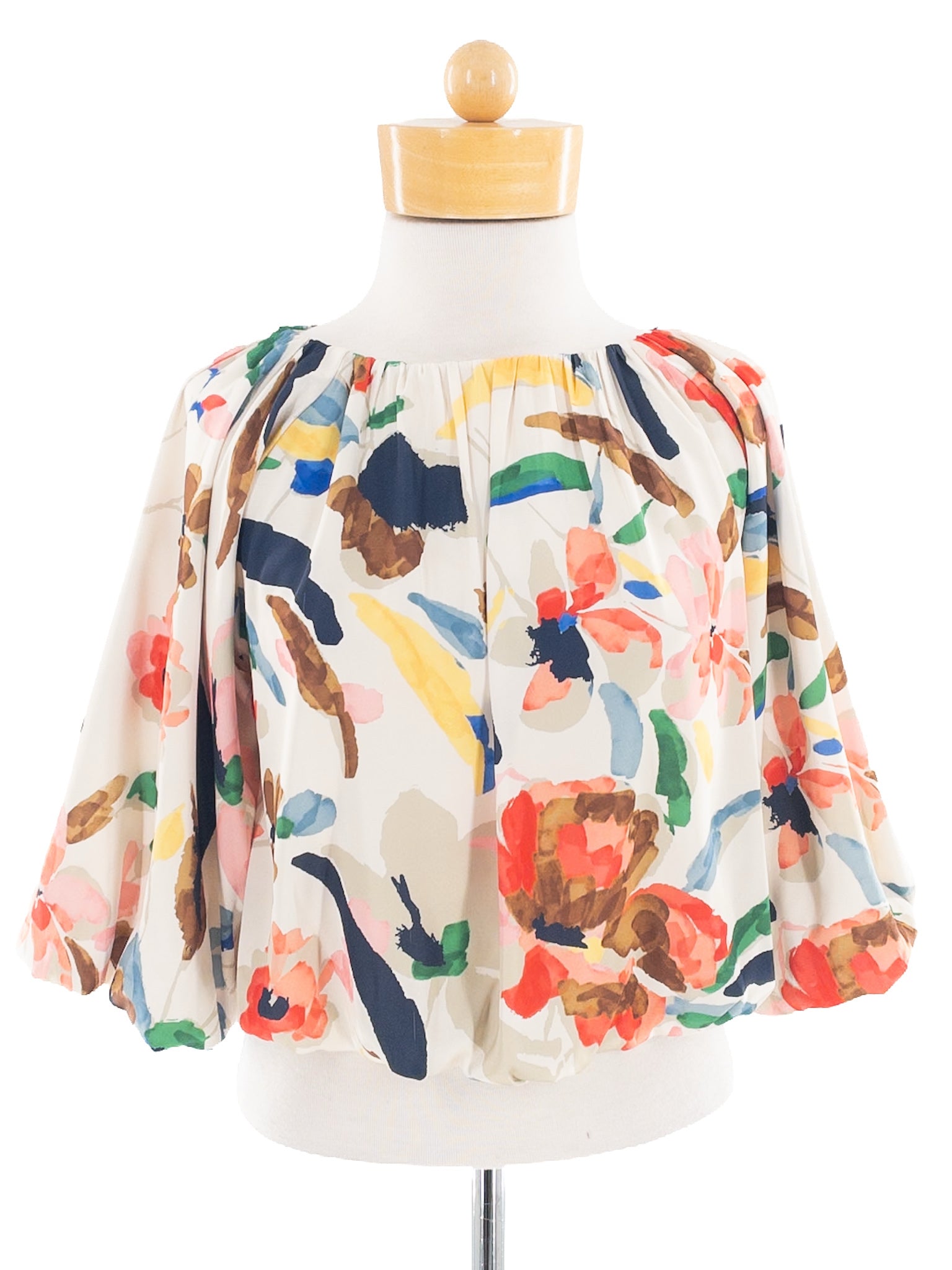 THML Cream Multi Floral Polyester Blend 3/4 Sleeve Size XS Blouse