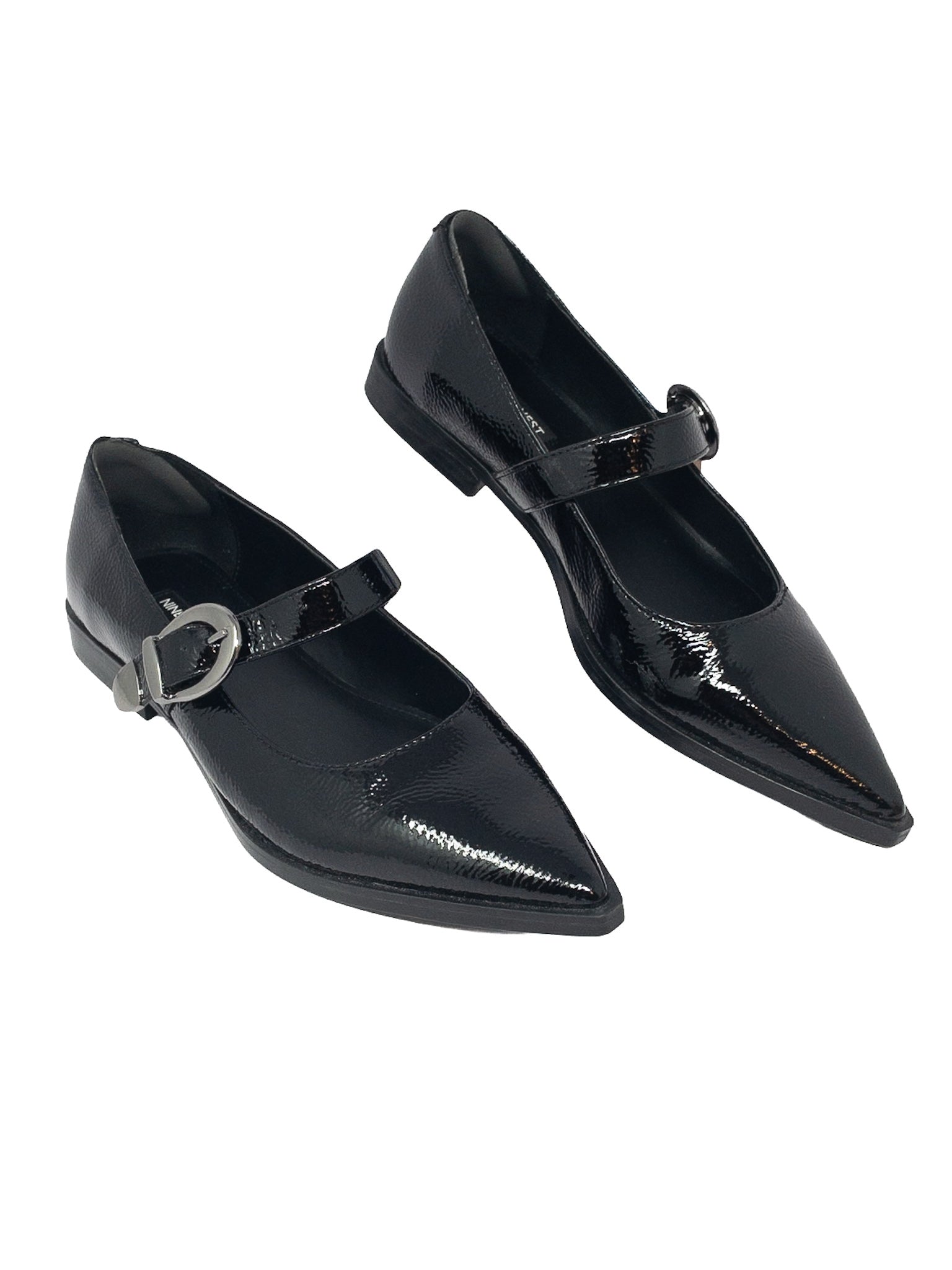 Nine West Black Buckle Patent Leather 8 Flats