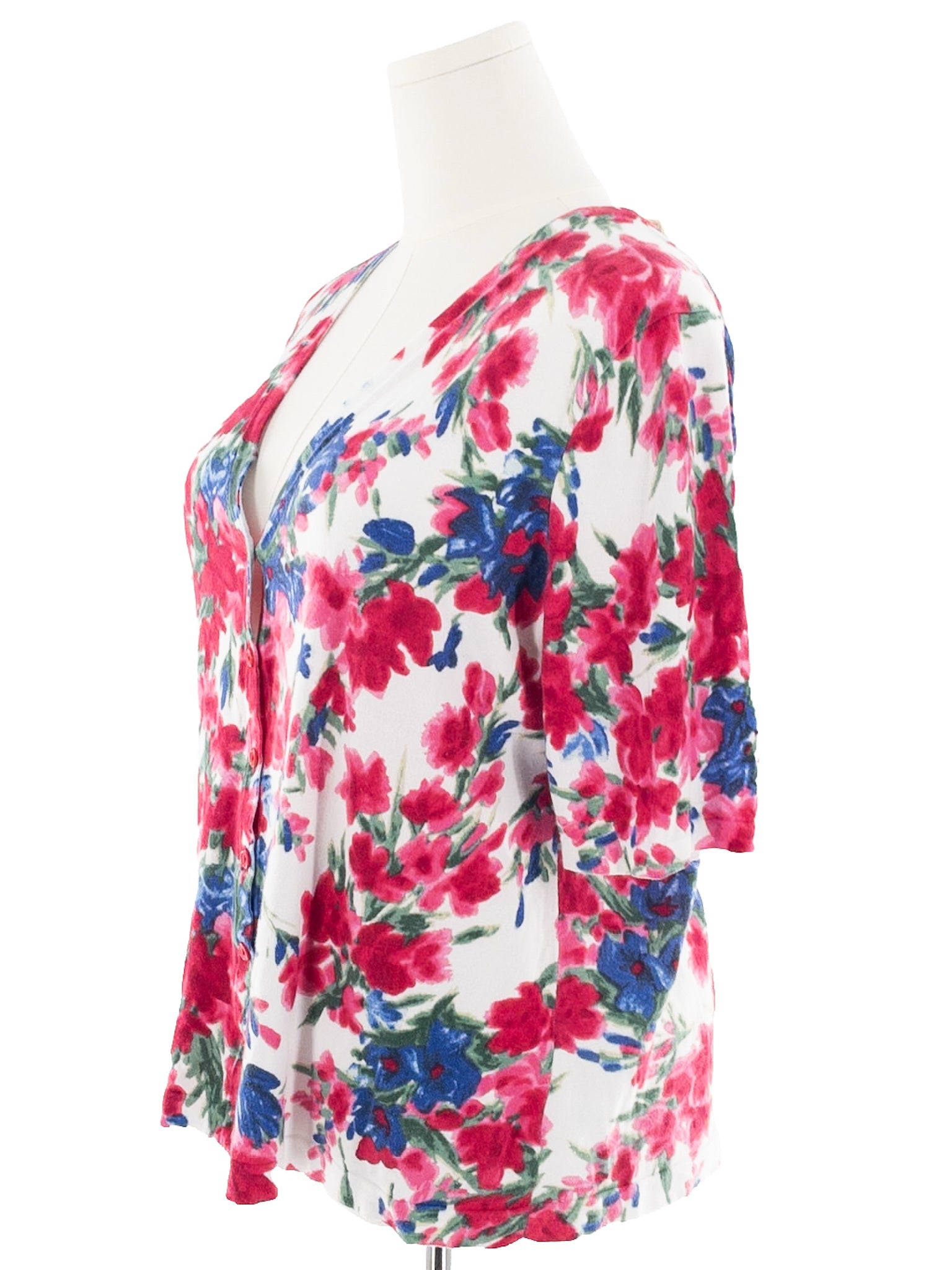 Talbots Blue Pink Floral Cotton Blend Size XL Cardigan