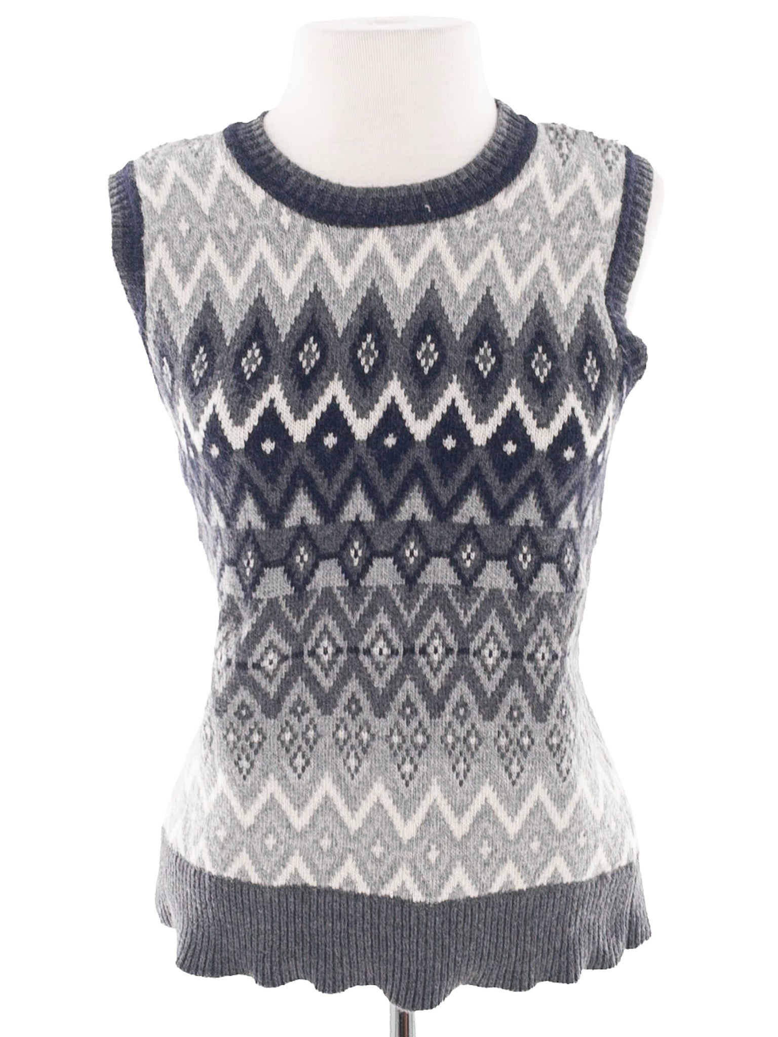 Ann Taylor Gray Cream Argyle Wool Blend Size M Sweater Vest