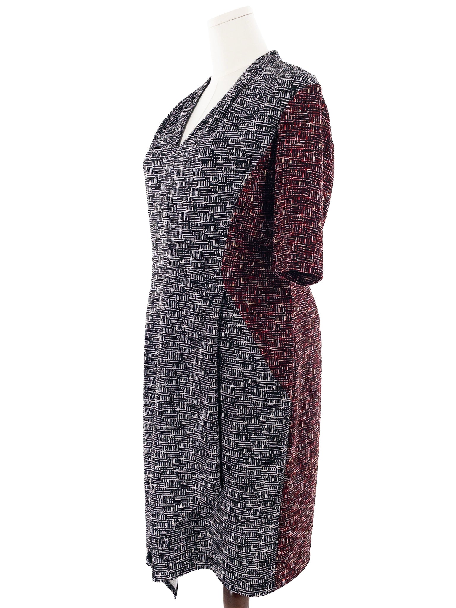London Times Black White Geometric Polyester 3/4 Sleeve Size 16 Dress