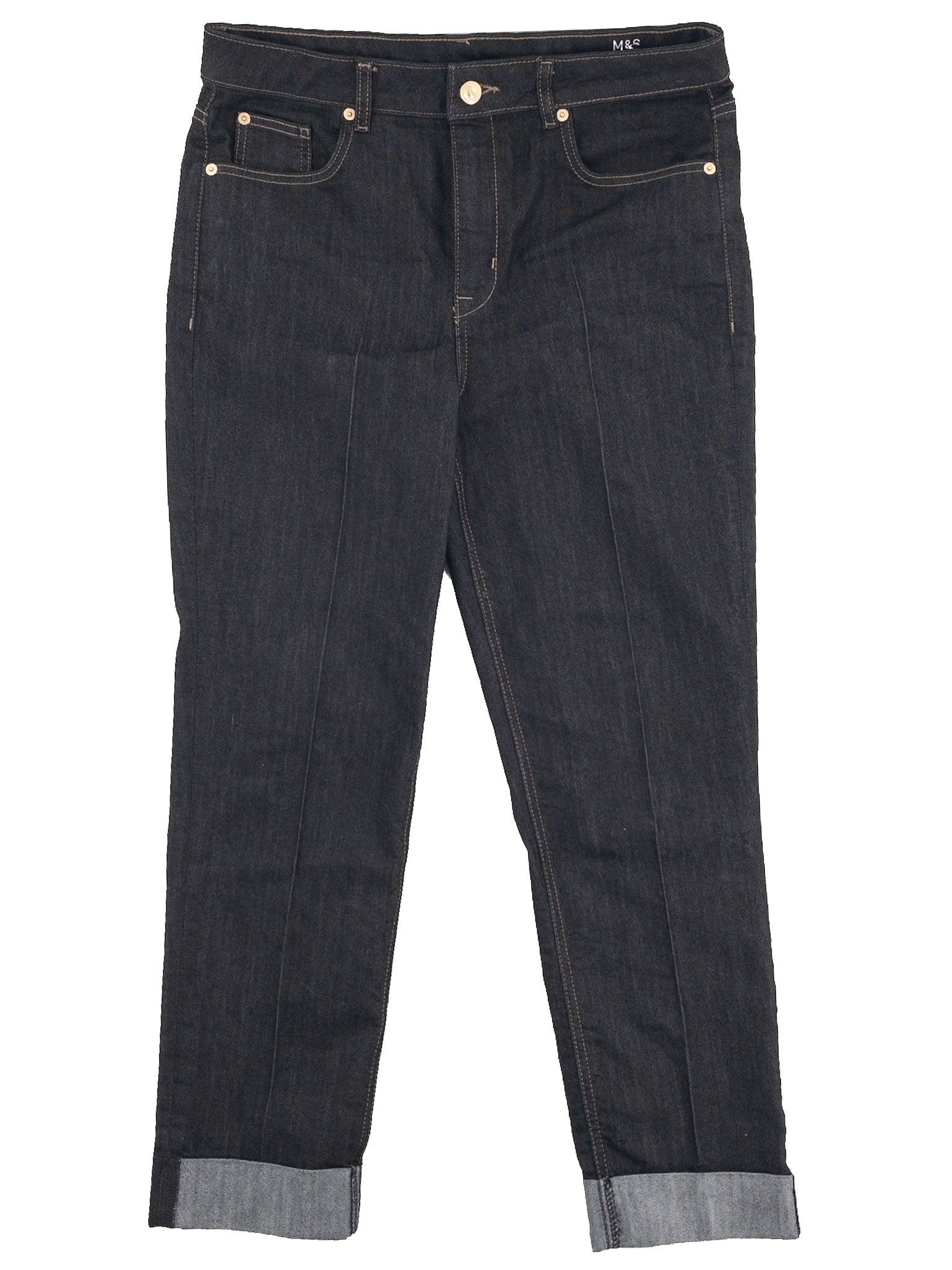 M & S Indigo Cotton Cuffed Size 14L Jeans