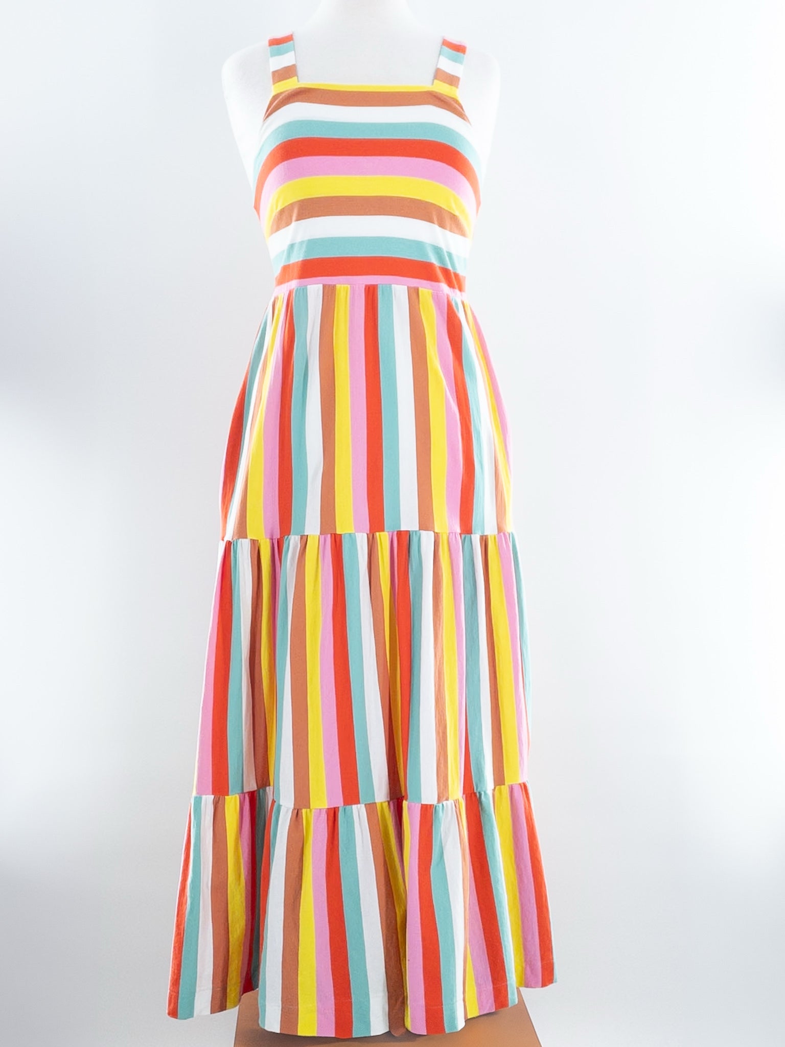 J Crew Yellow Pink Stripe Cotton Stretch Sleeveless Size XS Maxi