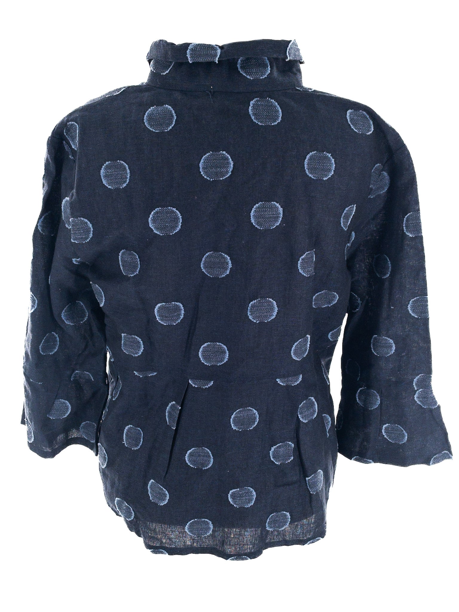 Damee Inc Navy Dots Polyester Button Down Size 2X Blouse