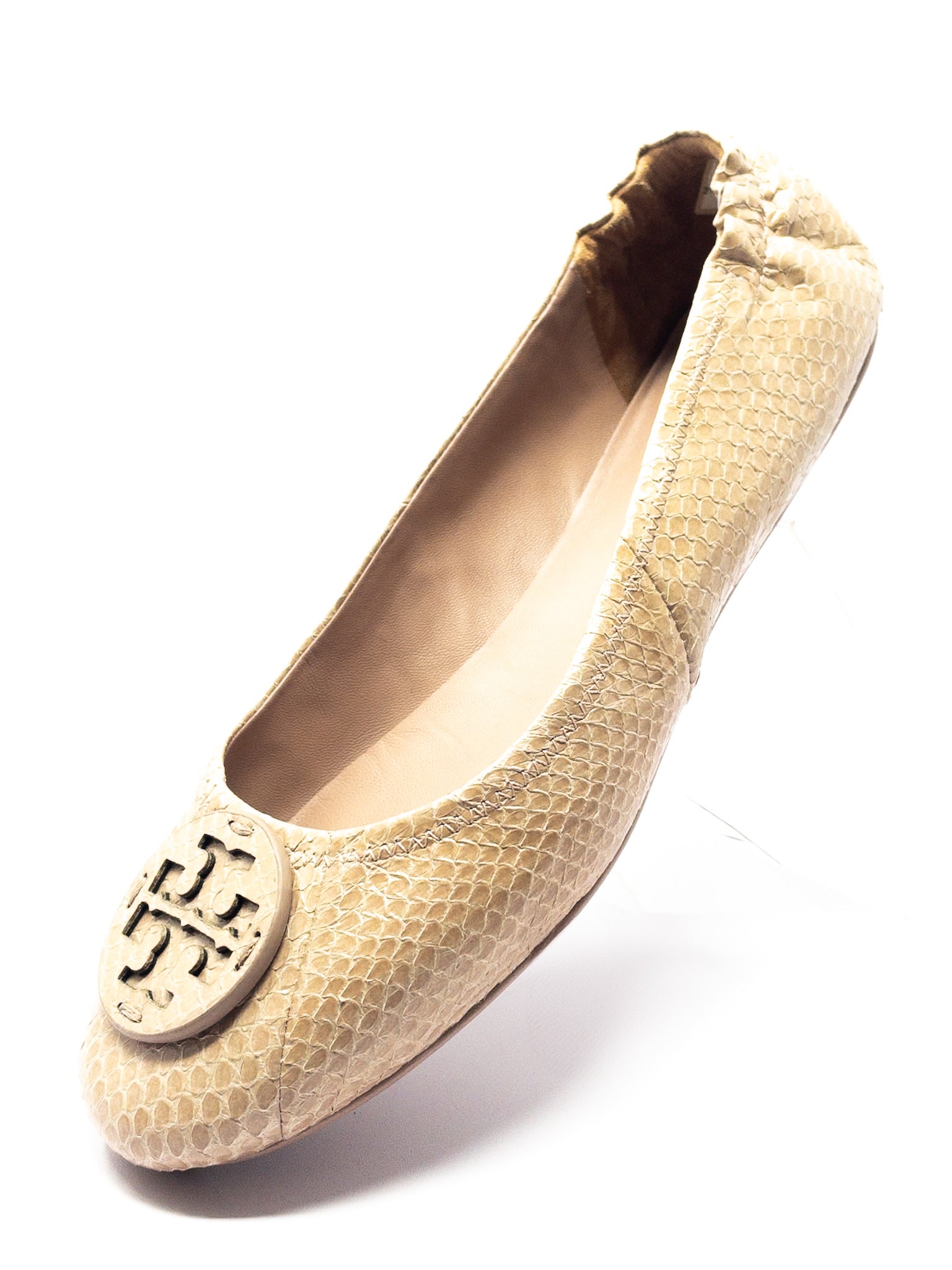 Tory Burch Nude Snake Print Leather 10 Flats