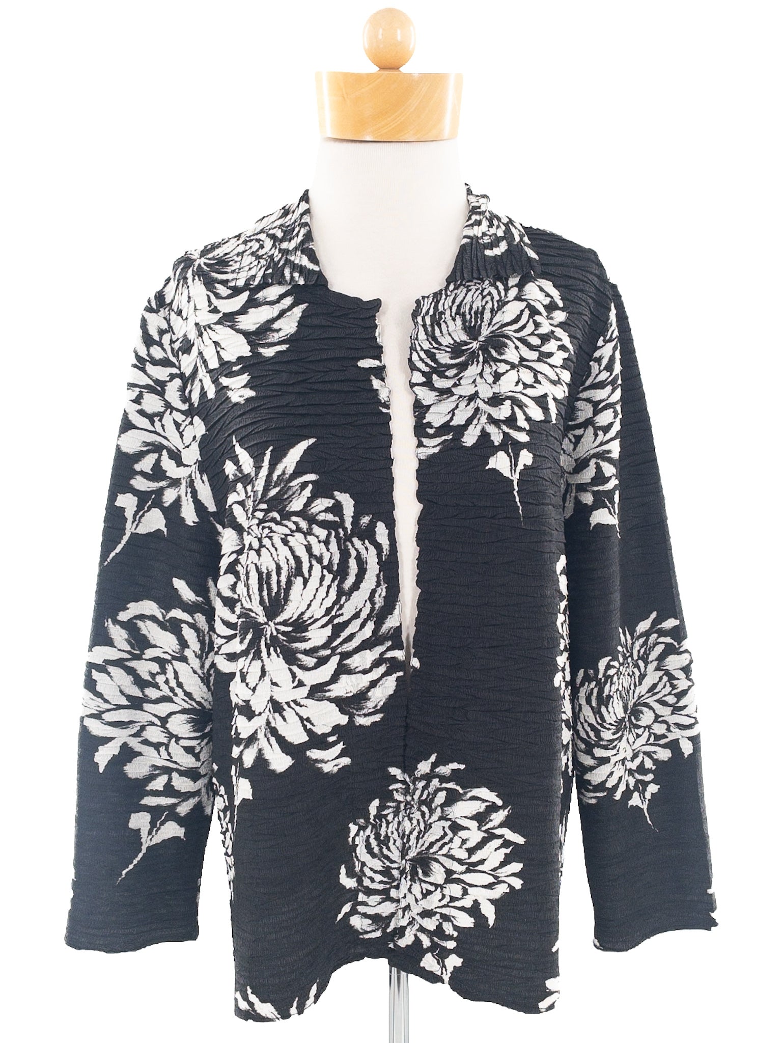 Chicos Black White Crinkle Polyester Size M Blazer