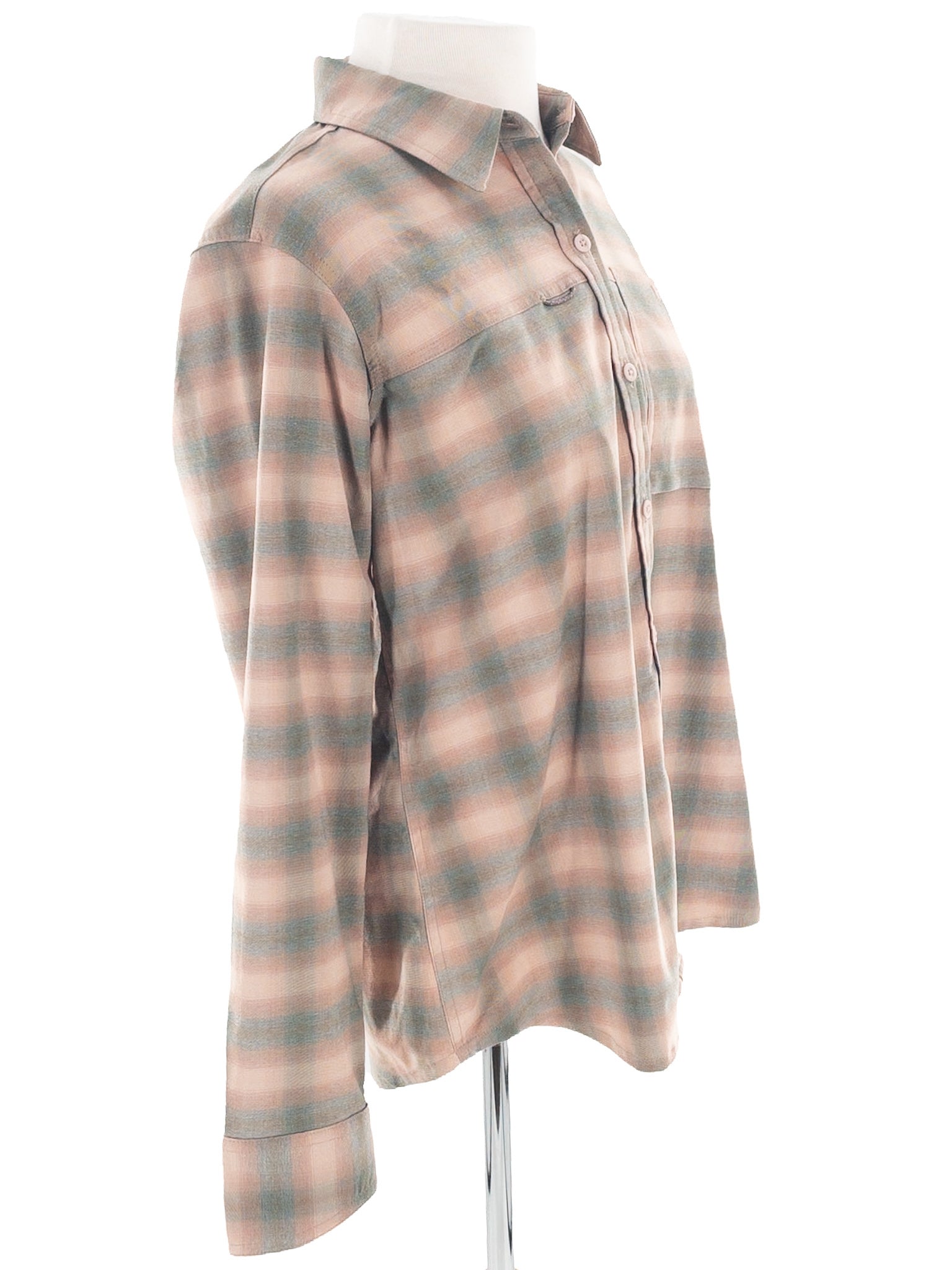 REI Blush Gray Plaid Polyester Blend Long Sleeve Size M Blouse