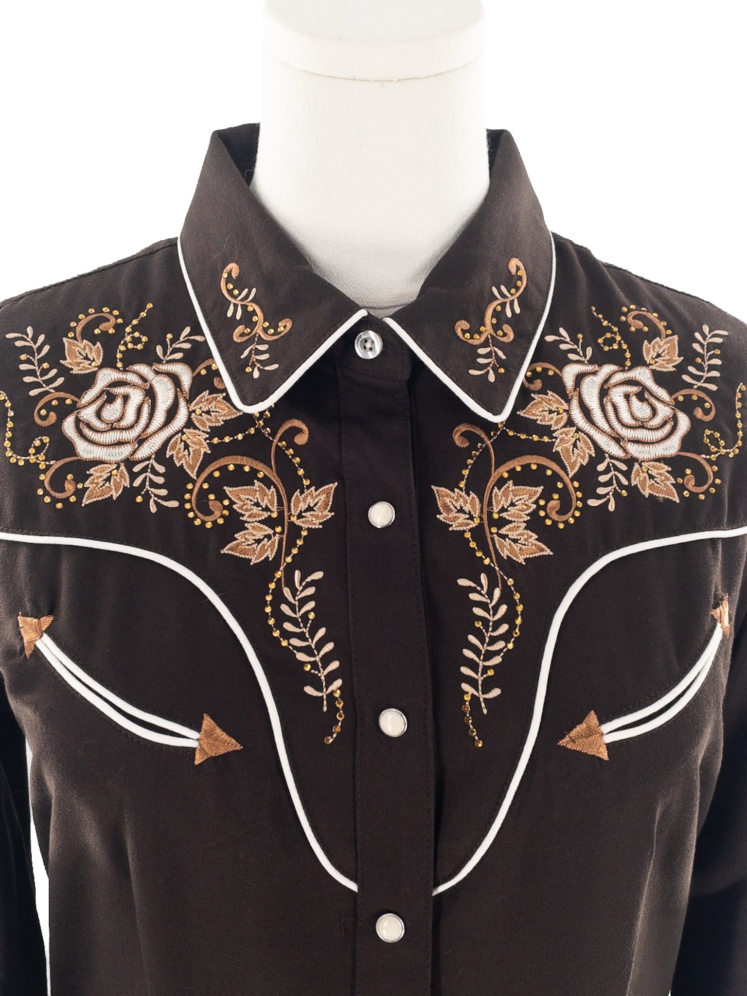 Panhandle Slim Brown Embroidered Polyester Blend Long Sleeve Size L Blouse