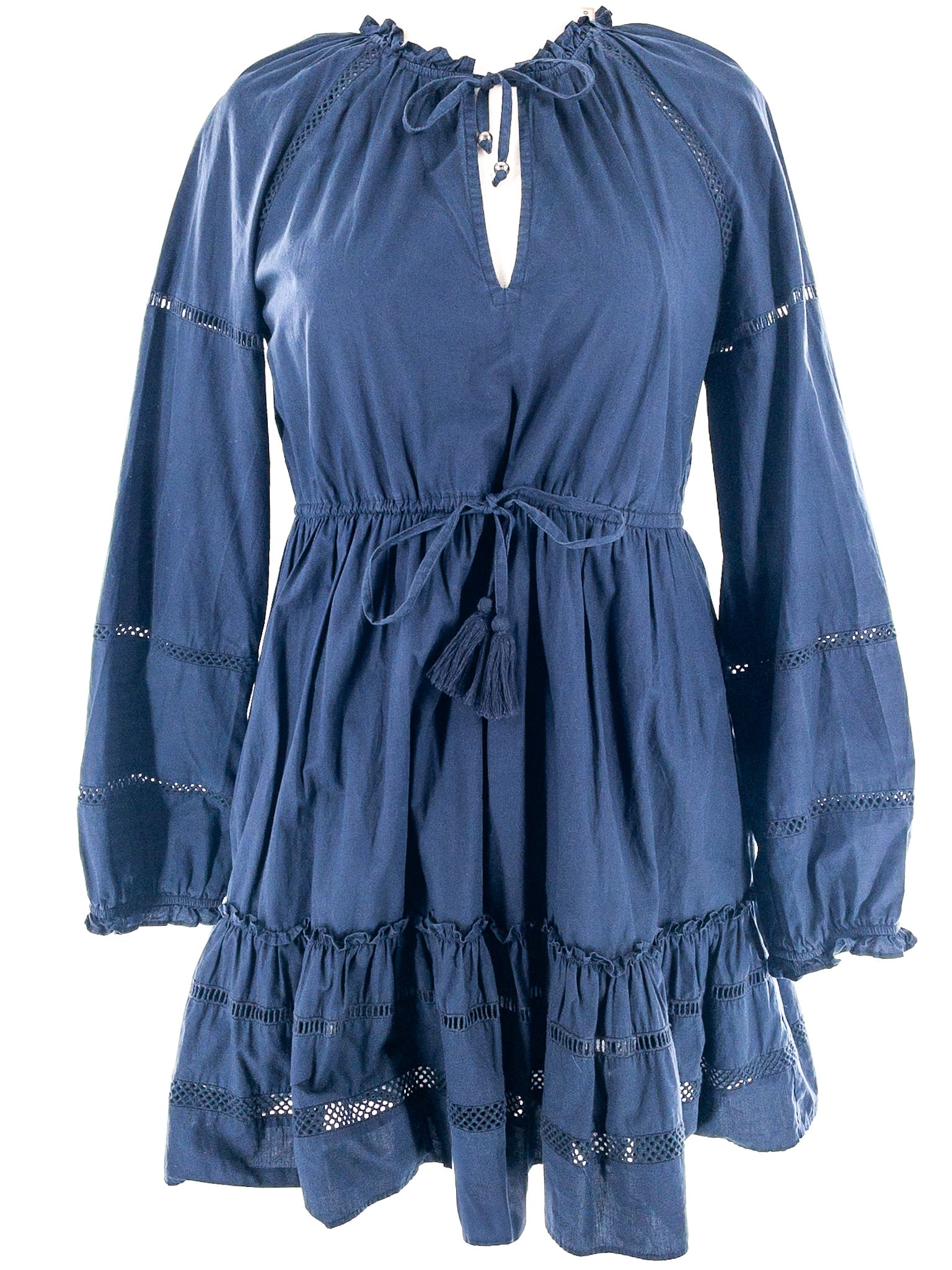 Veronica Beard Navy Drawstring Cotton Long Sleeve Size S Dress