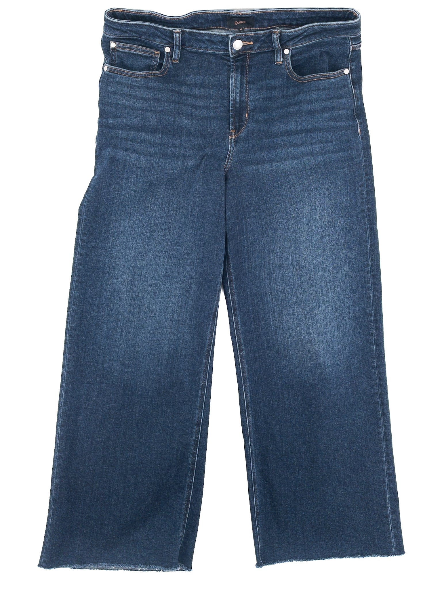 Quince Navy Washed Cotton Blend Wide Leg Size 14 Jeans