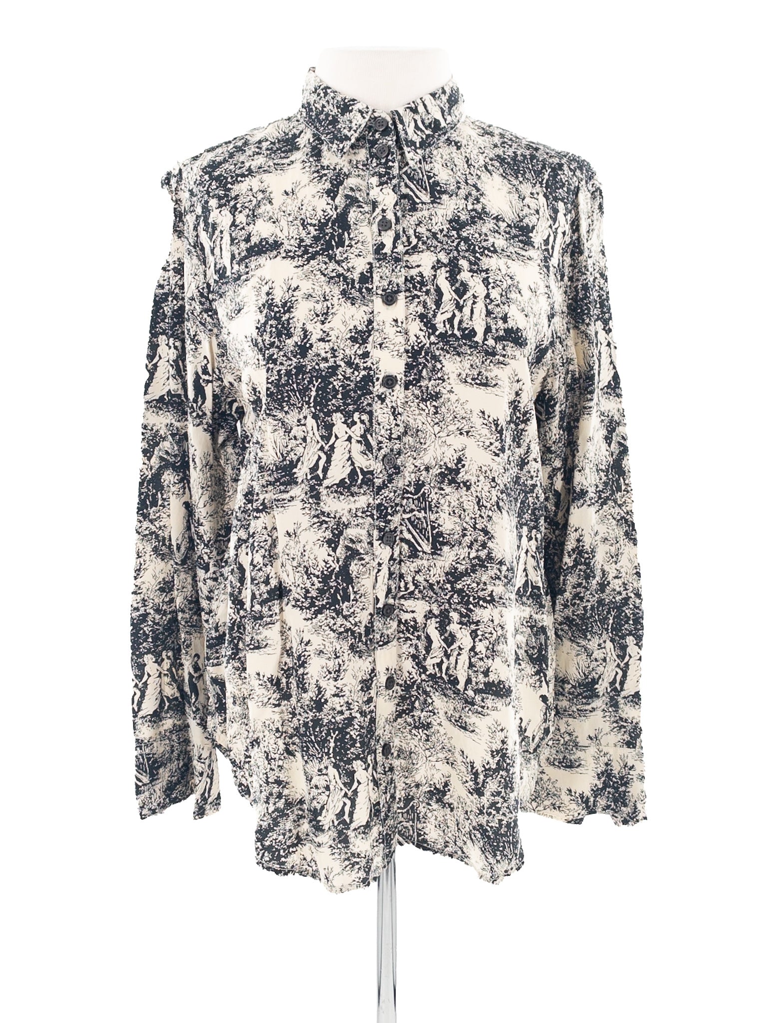 J Crew Black Cream Print Viscose Button Down Size M Blouse