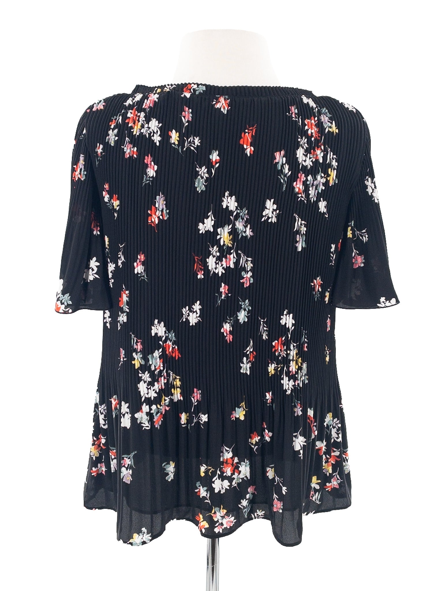 Ann Taylor Black Multi Pleat Polyester Puff Sleeve Size XS Blouse