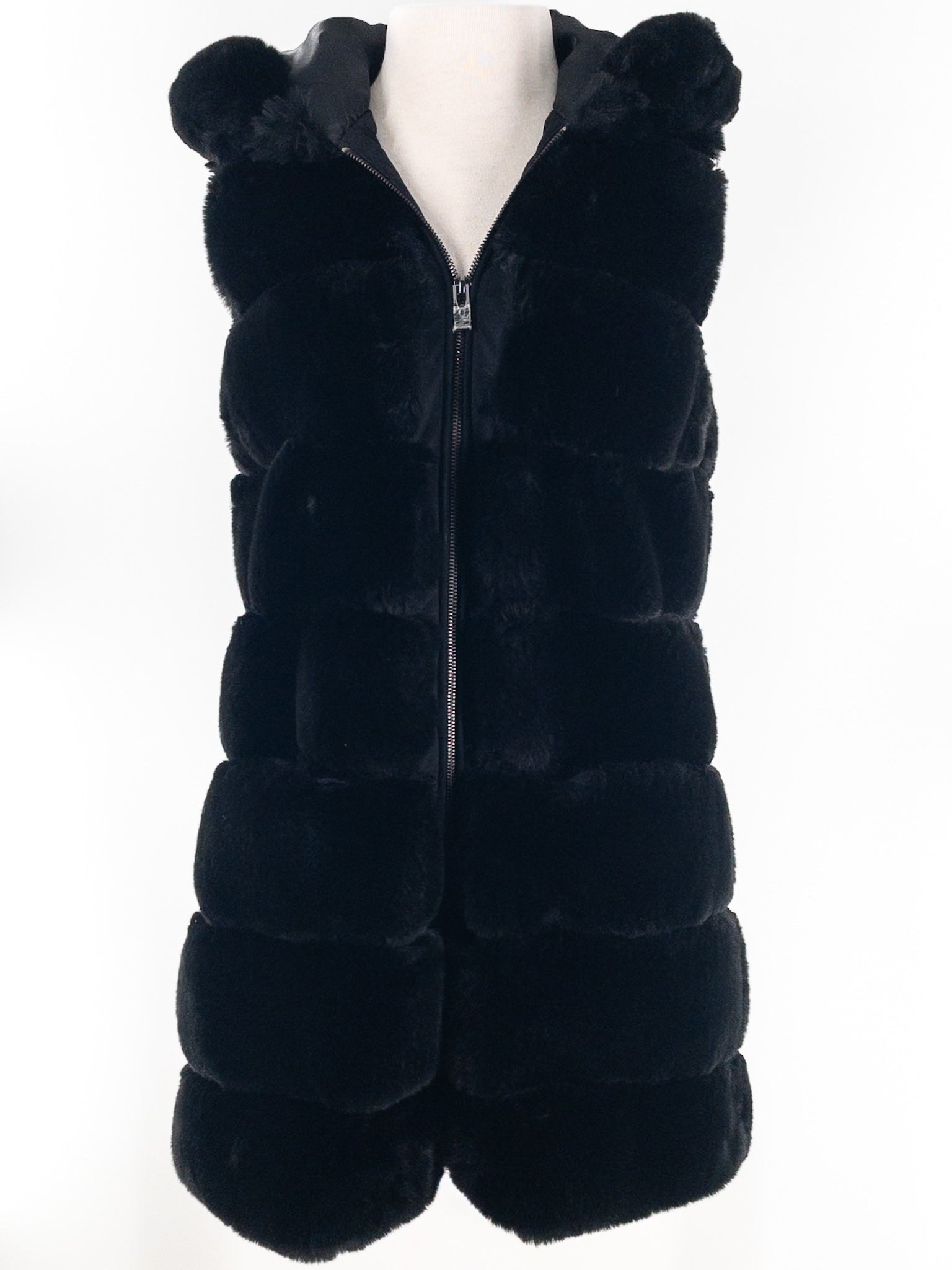 Via Spiga Black Hooded Faux Fur Size XS Vest