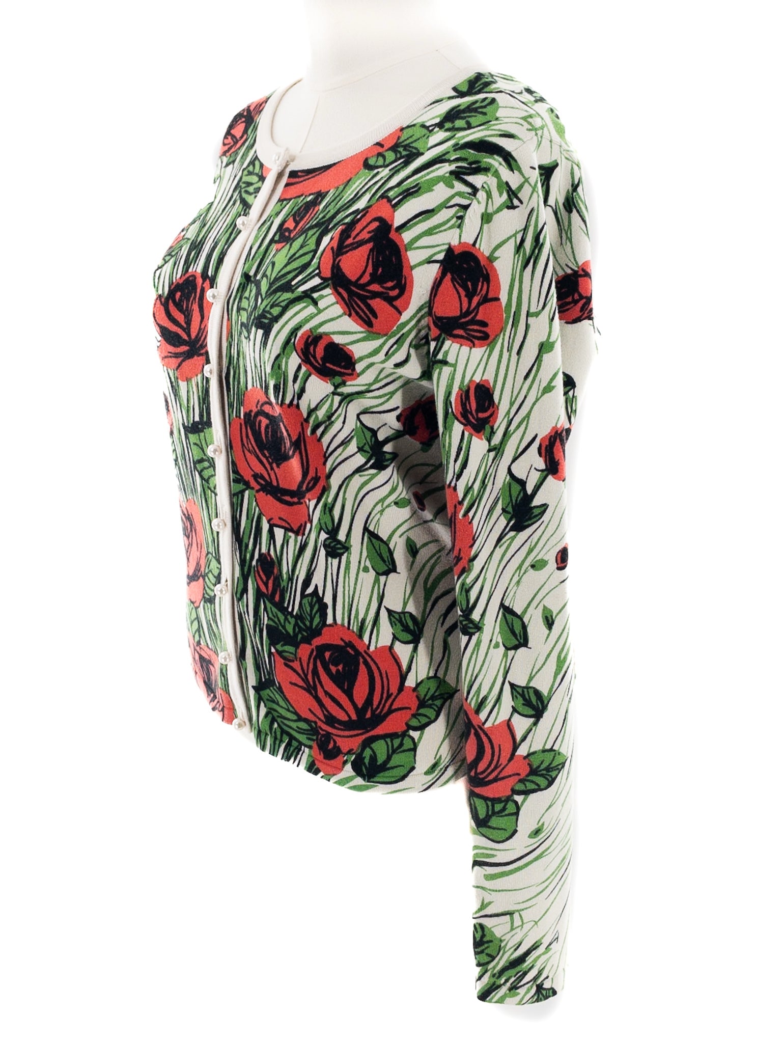 Louie Lucie Red Green Floral Cotton Blend Size L Cardigan