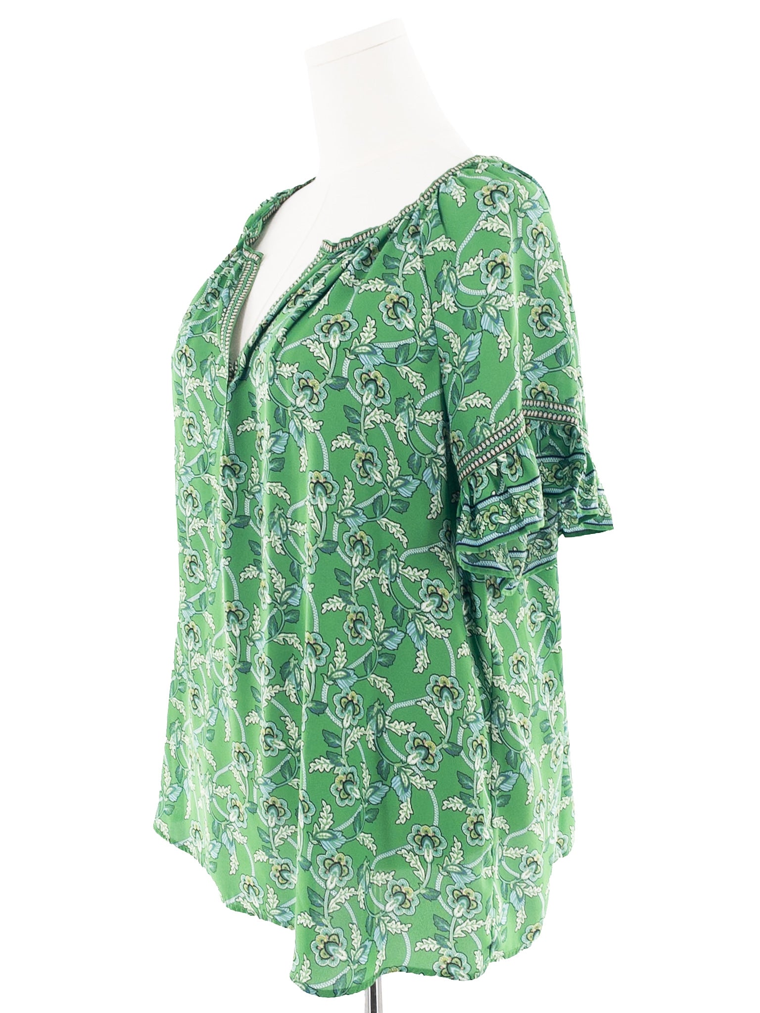 Max Studio Green Multi Print Polyester Cap Sleeve Size XL Blouse