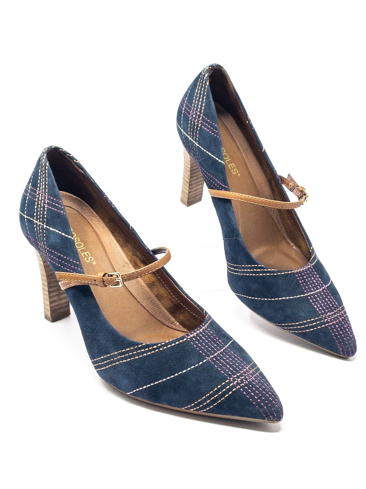 Aerosoles Navy Bronze Stitch Leather 8.5 Pumps