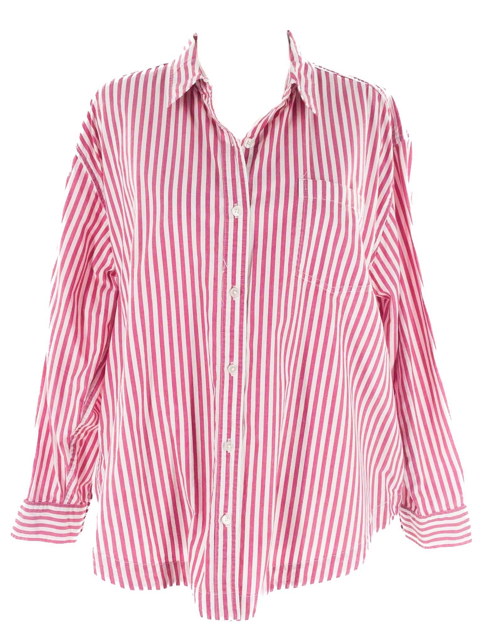 Lucky Pink White Stripe Cotton Button Down Size L Blouse