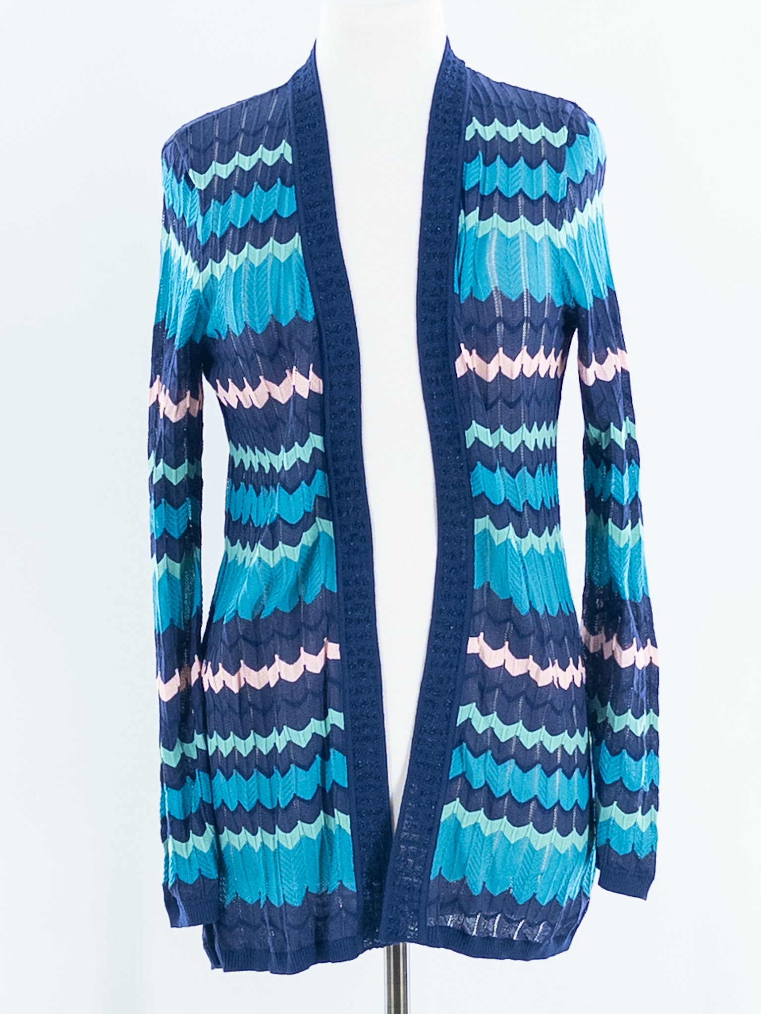 Missoni Blue Multi Stripe Viscose Blend Size L Cardigan