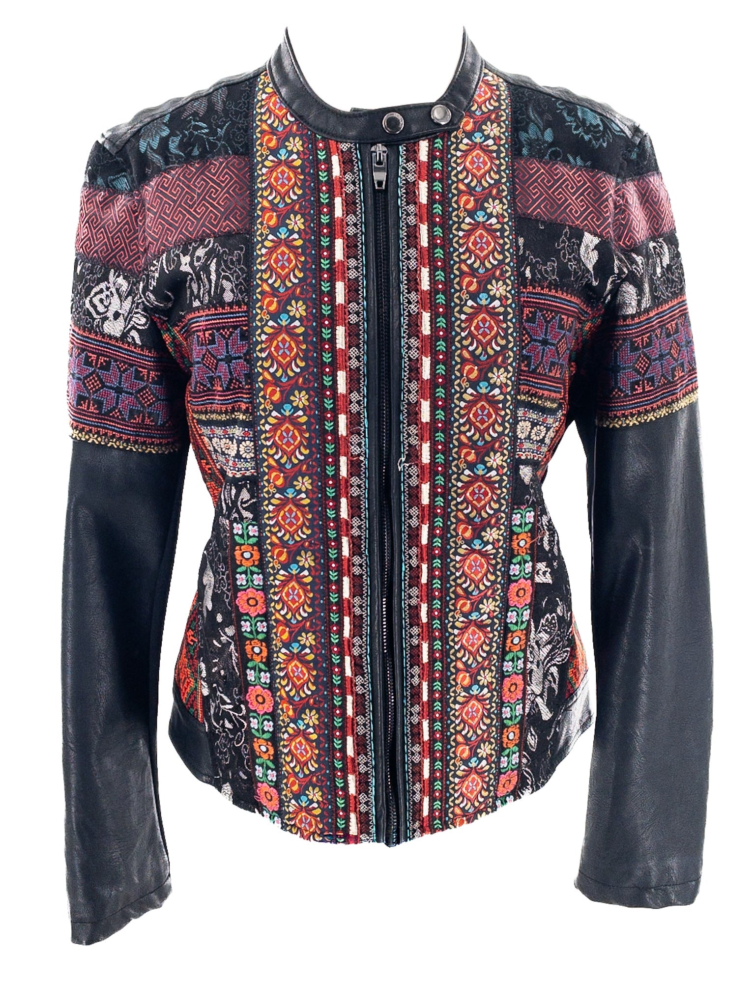 Blank NYC Black Multi Brocade Faux Leather Size M Jacket