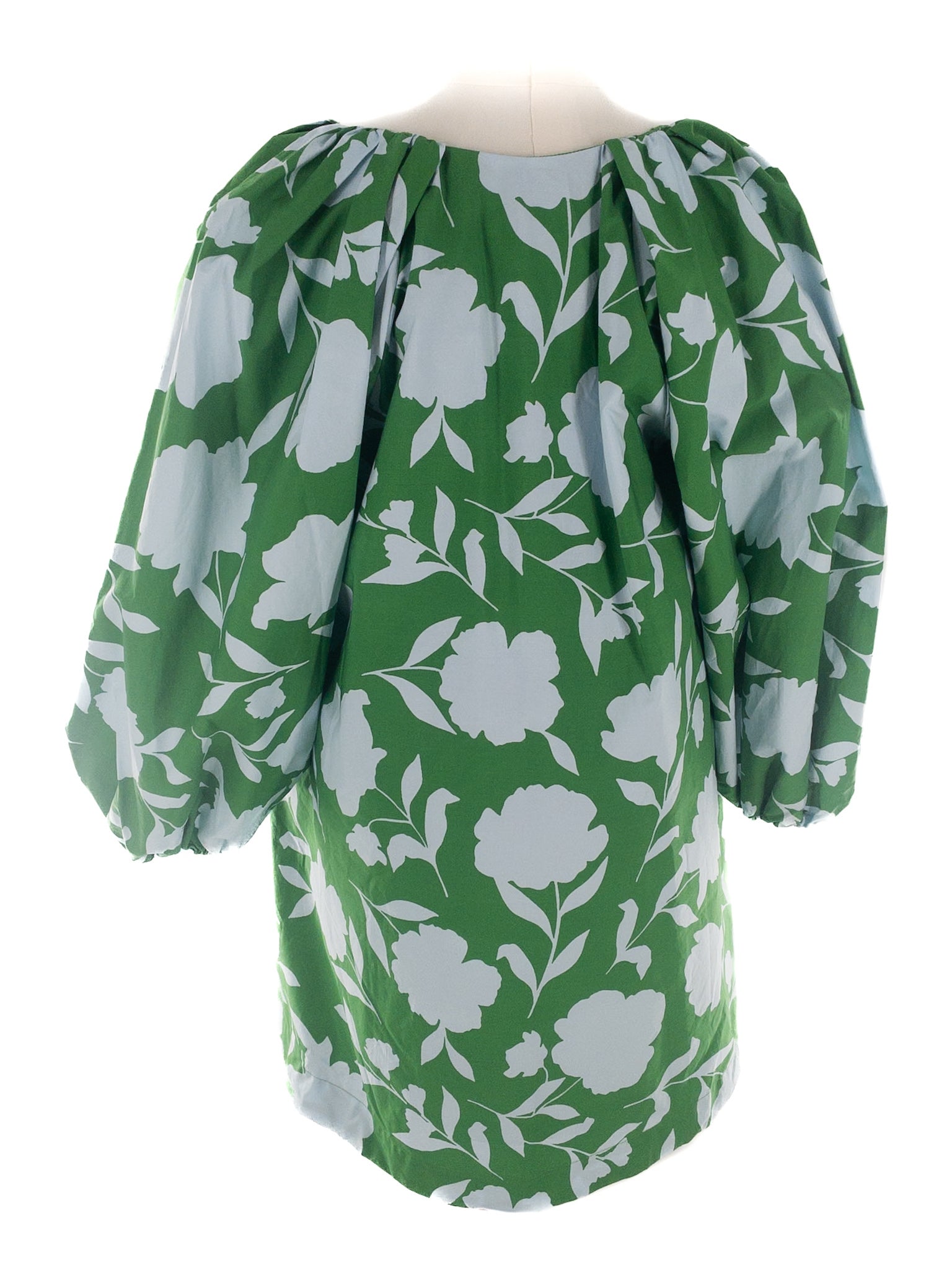 Kate Spade Green Blue Floral Cotton Puff Sleeve Size L Dress