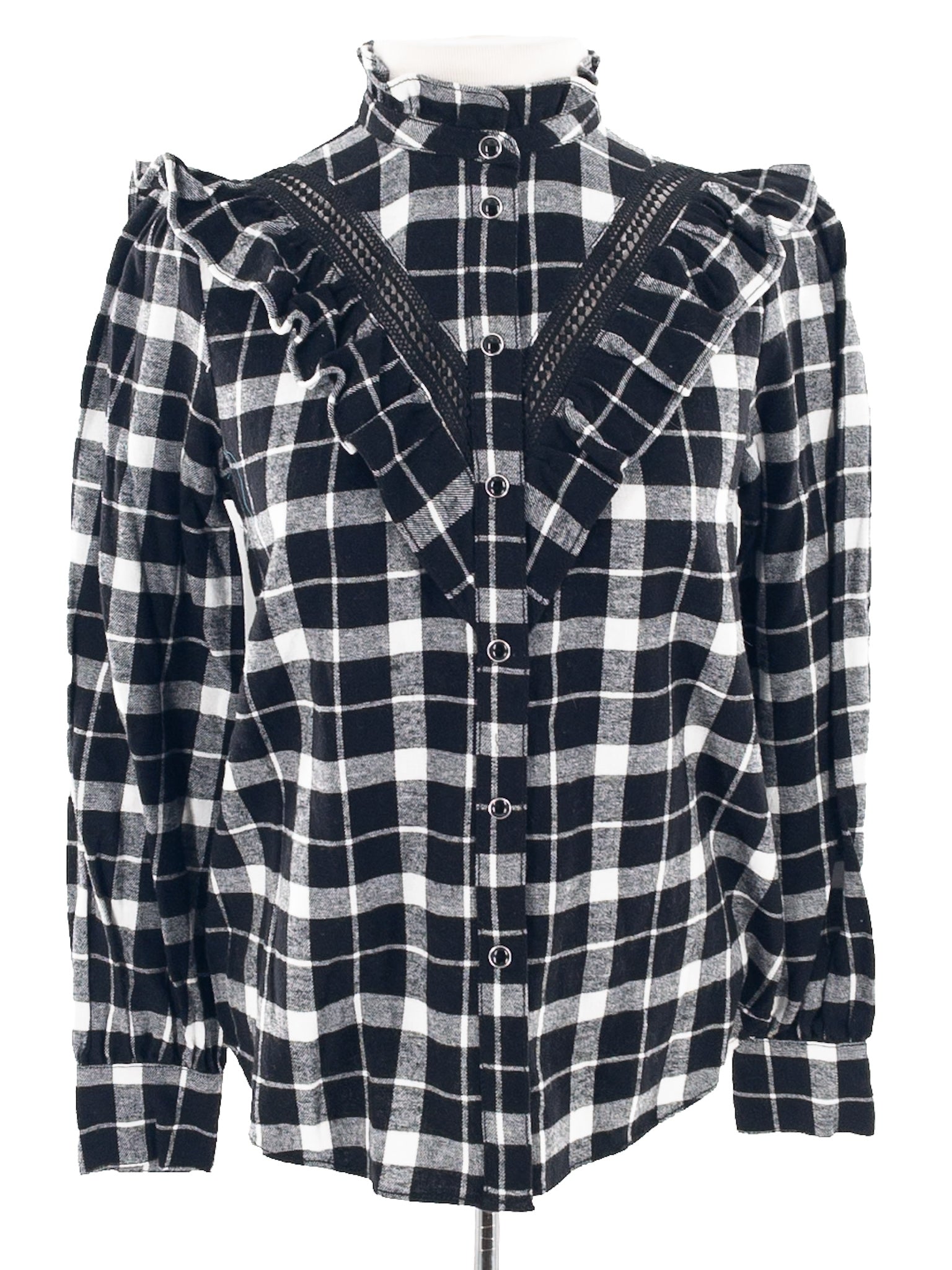 Kate Spade Black White Checkered Flannel Button Down Size XS Blouse