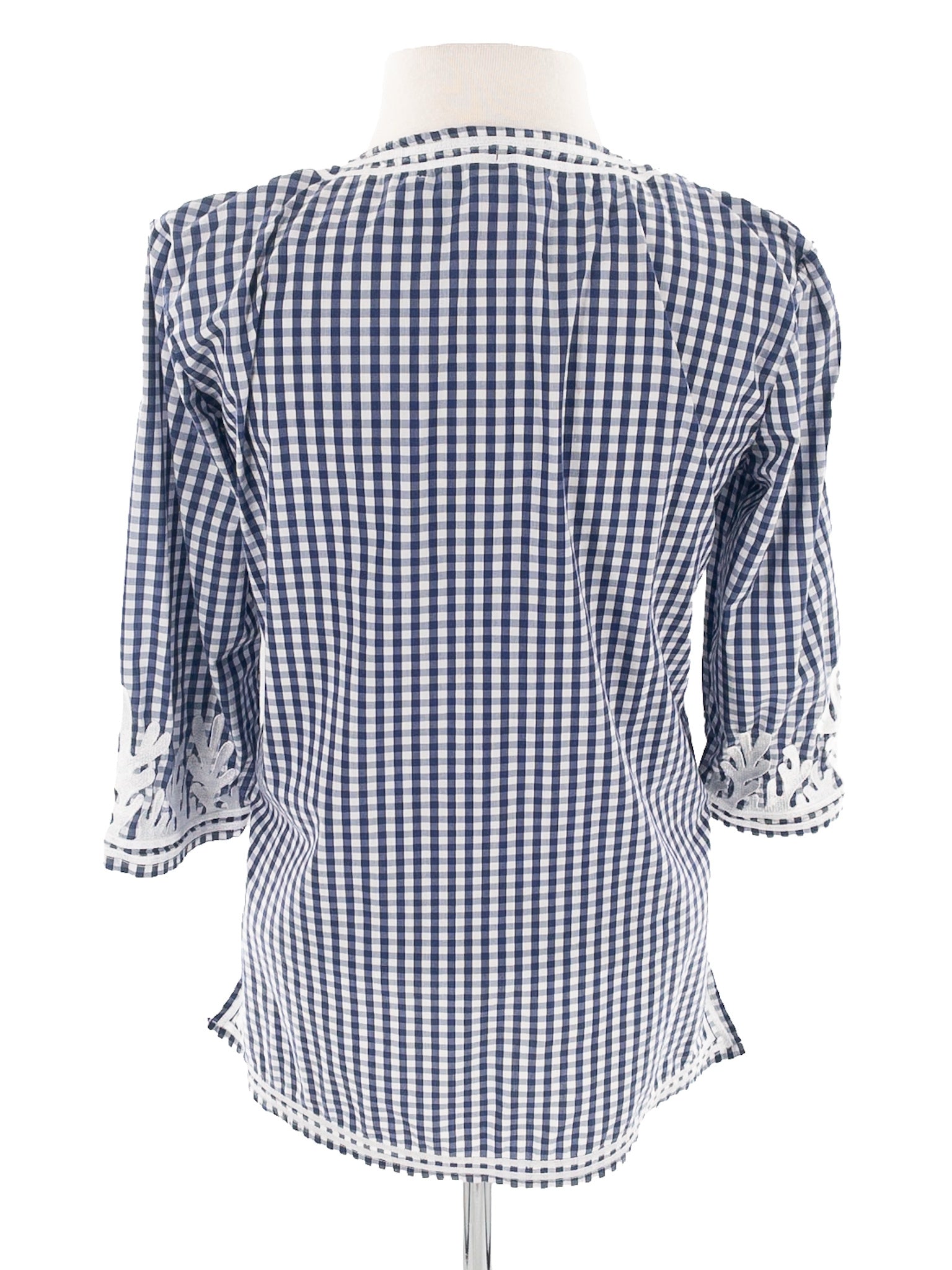 Gretchen Scott Navy White Soutache Cotton Blend 3/4 Sleeve Size XS Blouse