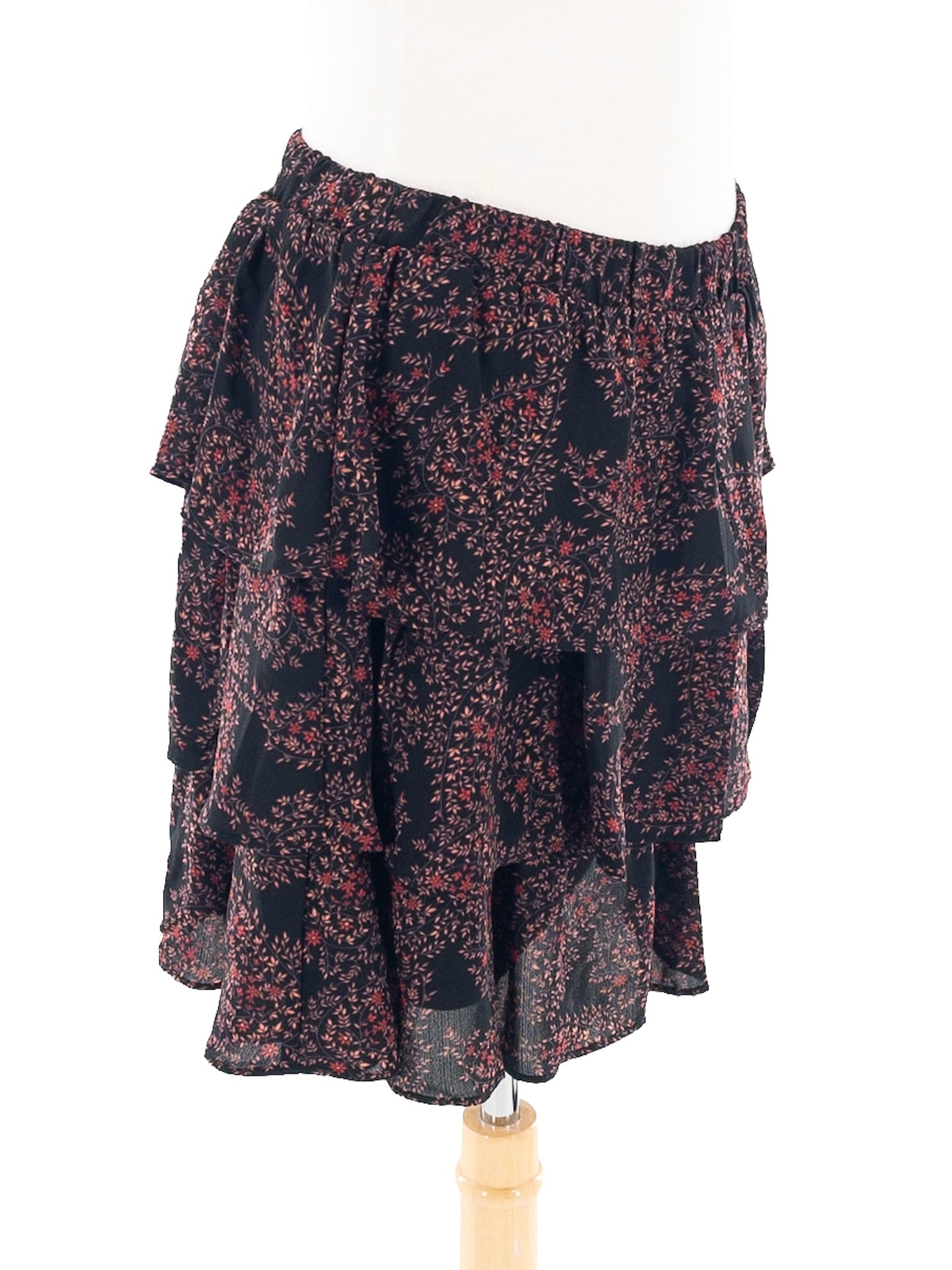 Sadie & Sage Black Red Floral Polyester Size S Skirt