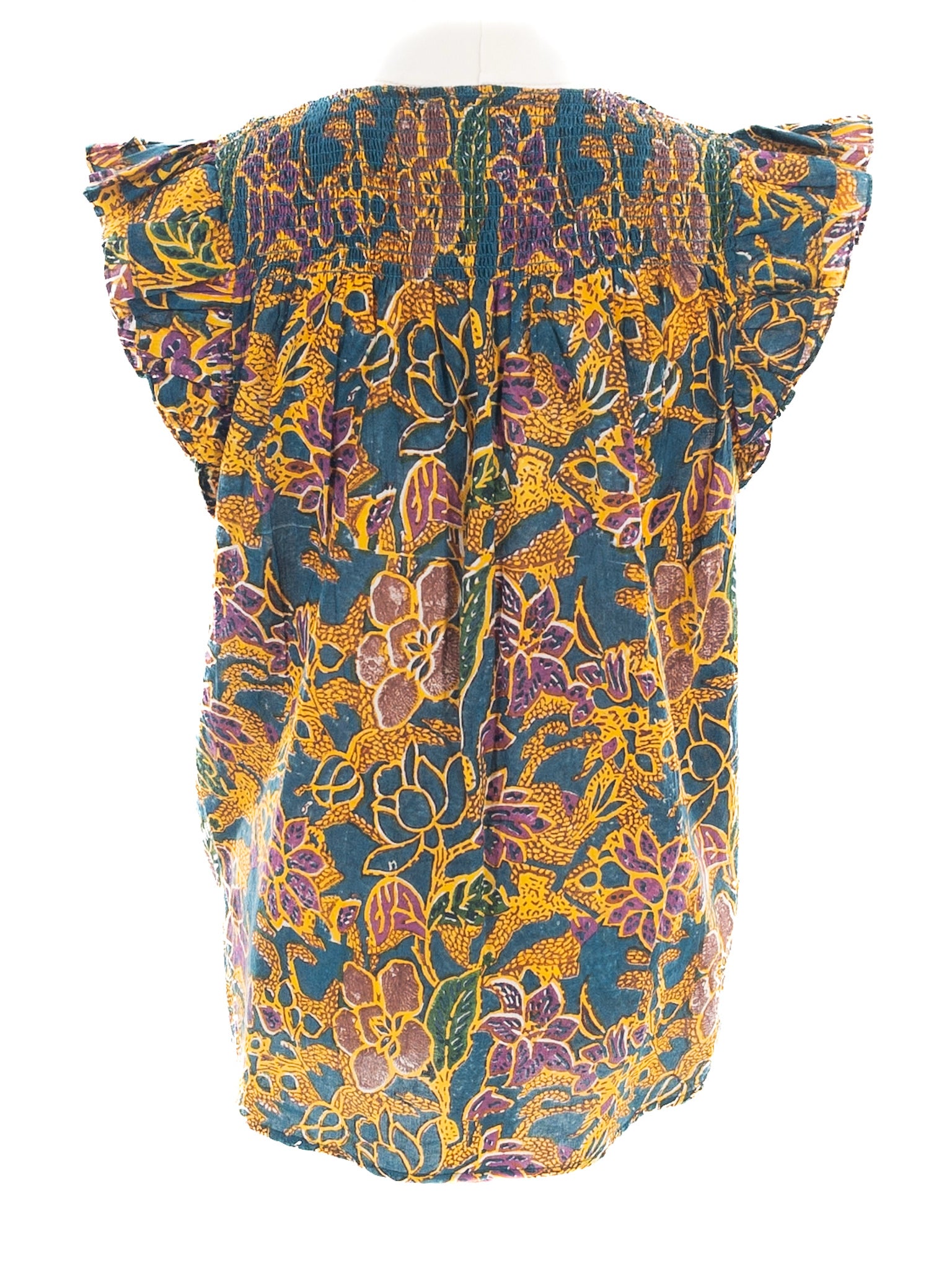 Cleobella Multi-Color Floral Cotton Flutter Sleeve Size L Blouse