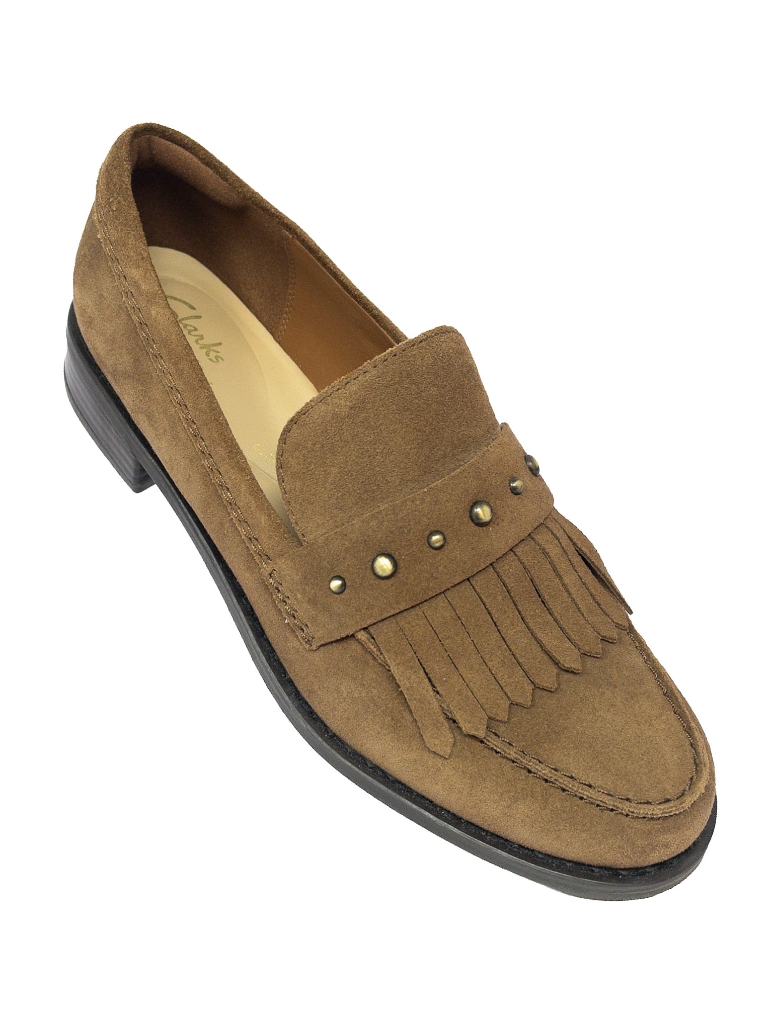 Clarks Brown Fringe Suede 8.5 Loafers