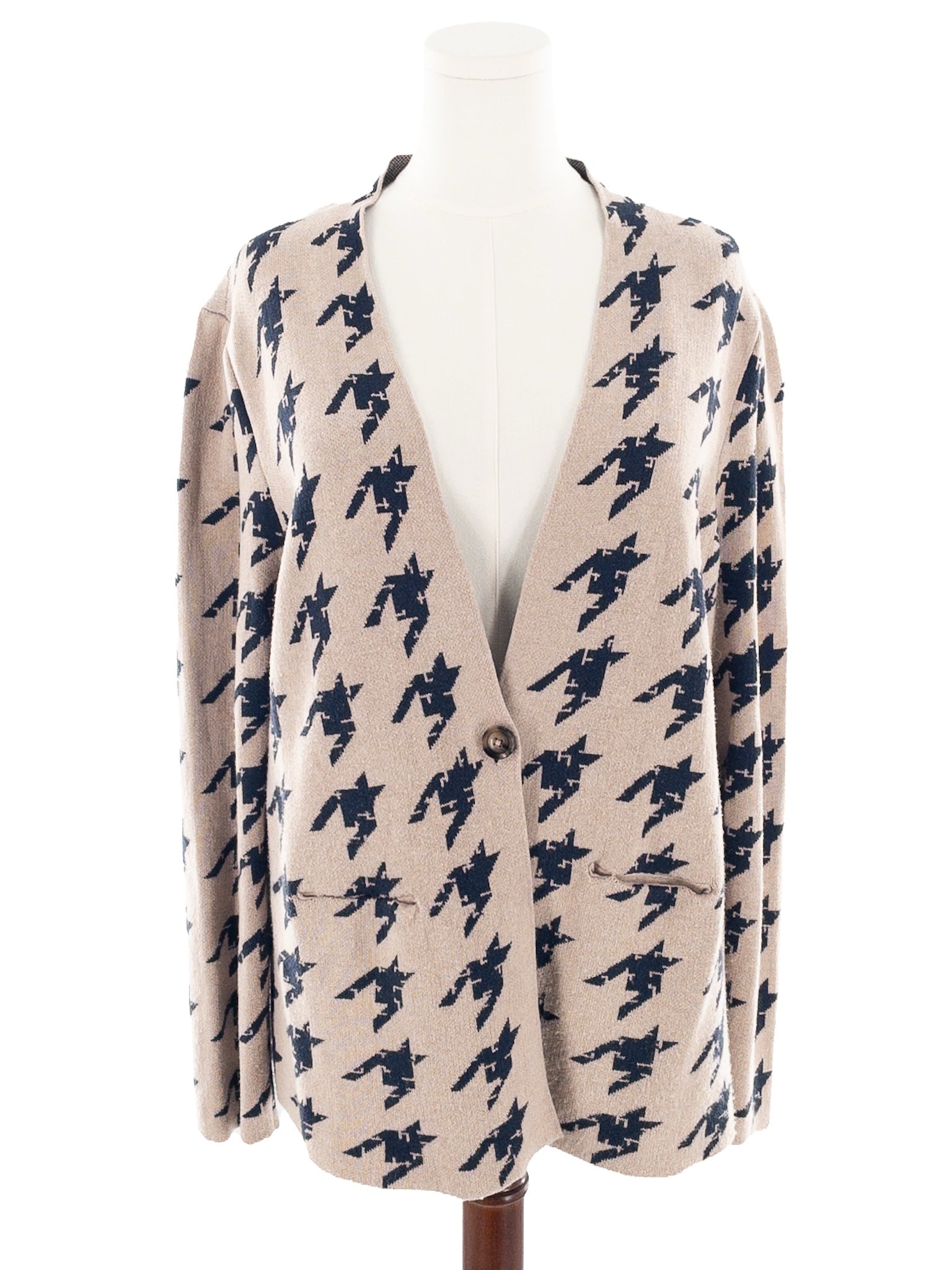 Nic & Zoe Tan Navy Print Cotton Blend Size XXL Cardigan