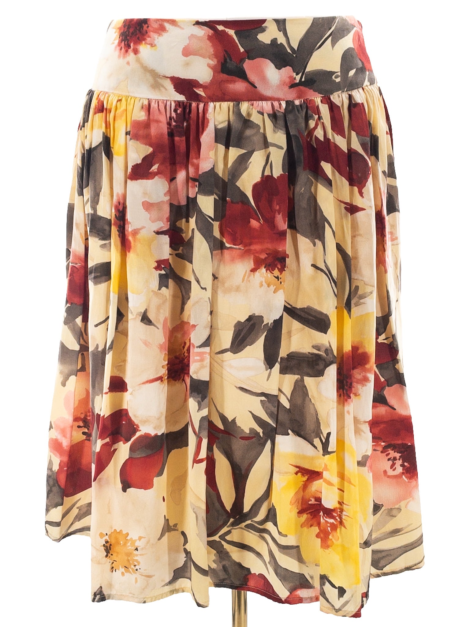 Asara Yellow Multi Floral Silk Blend Size 14 Skirt