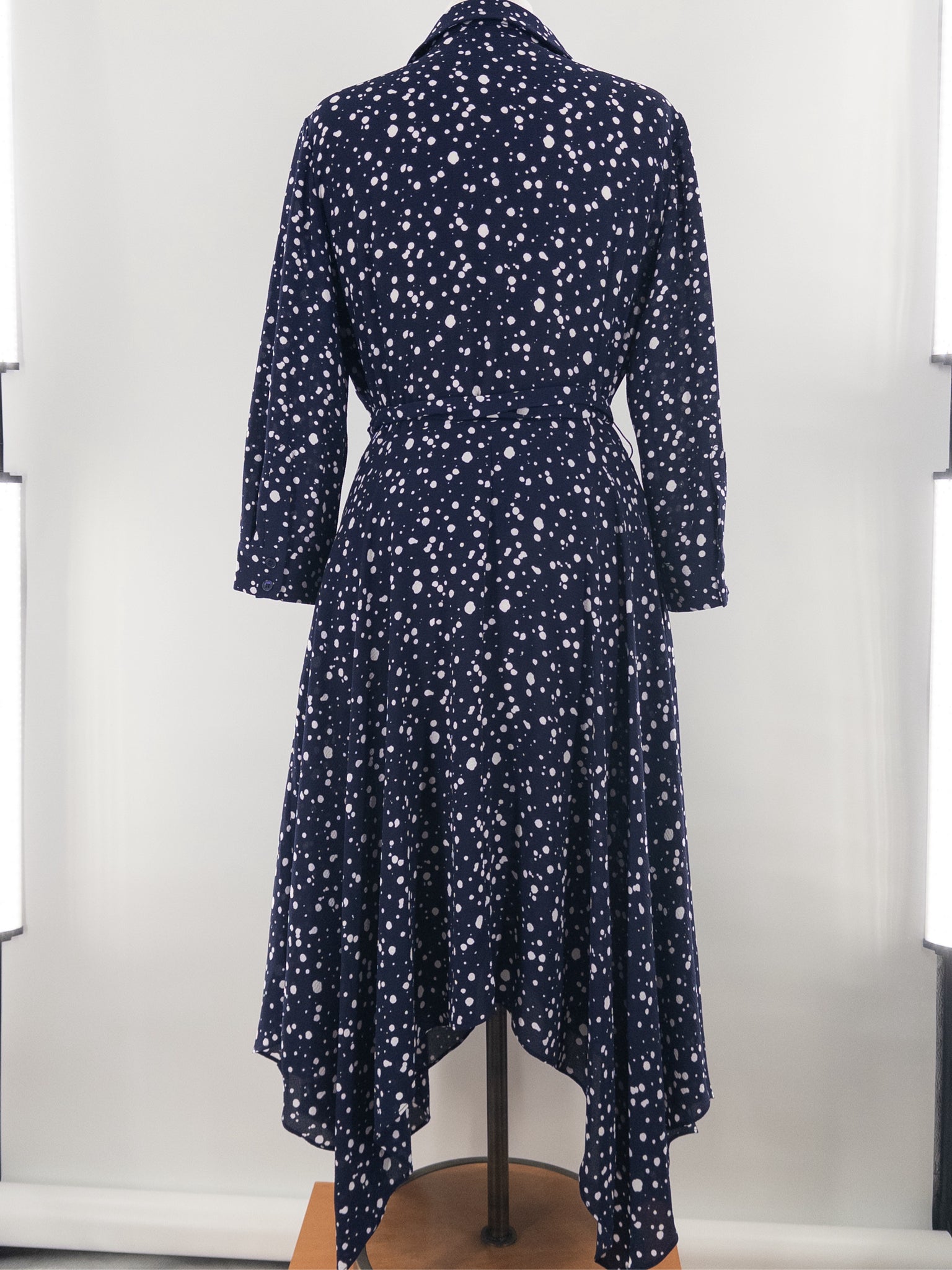 Eliza J Navy White Polka Dot Polyester 3/4 Sleeve Size 14 Dress