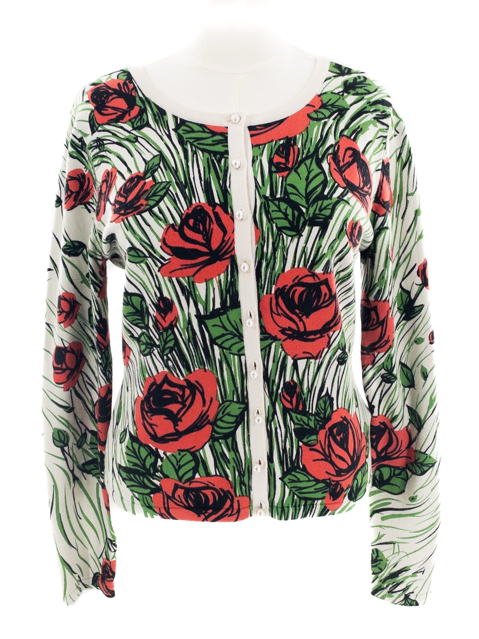 Louie Lucie Red Green Floral Cotton Blend Size L Cardigan