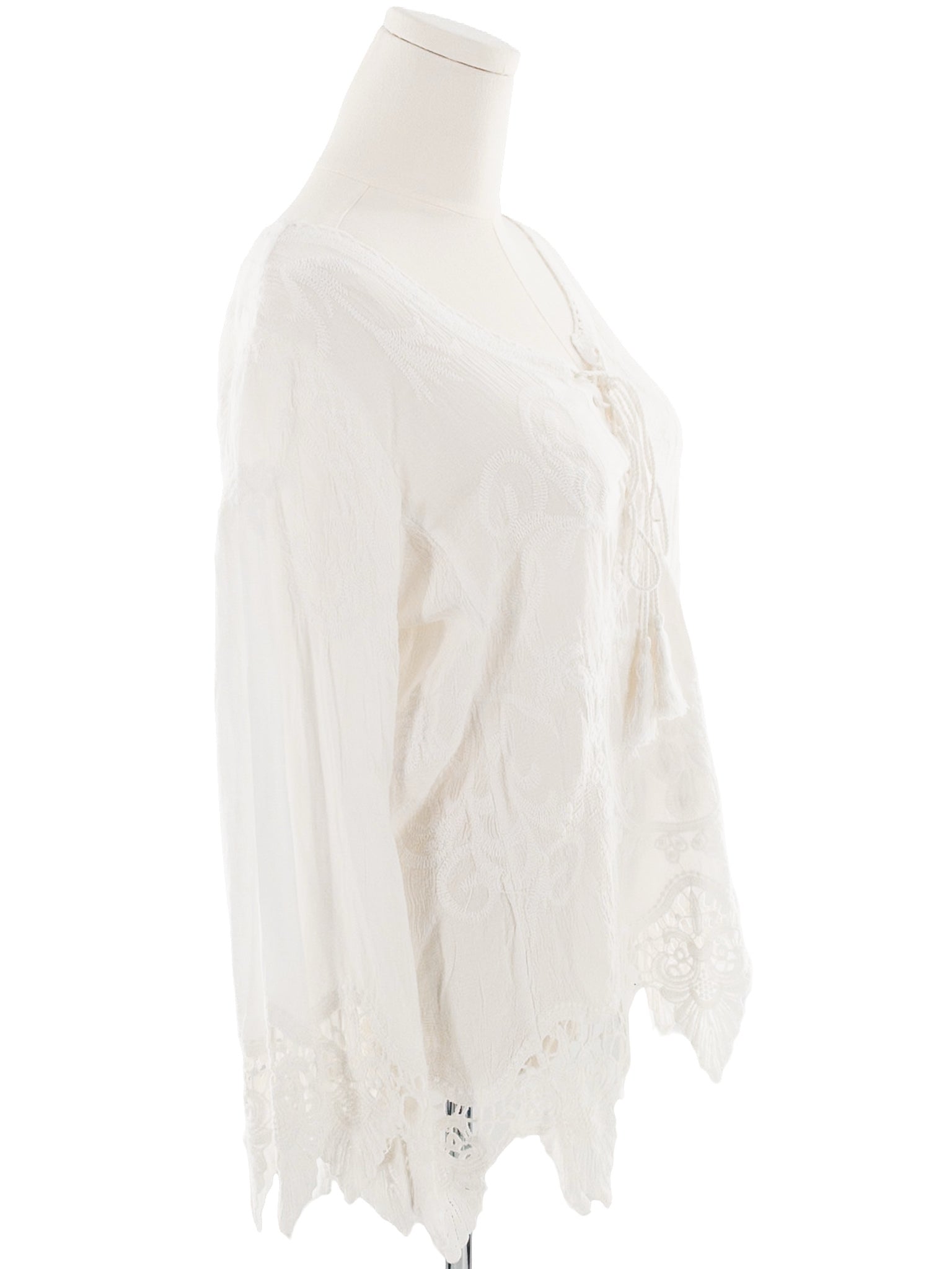 Solitaire Cream Embroidered Cotton Blend Long Sleeve Size XL Blouse