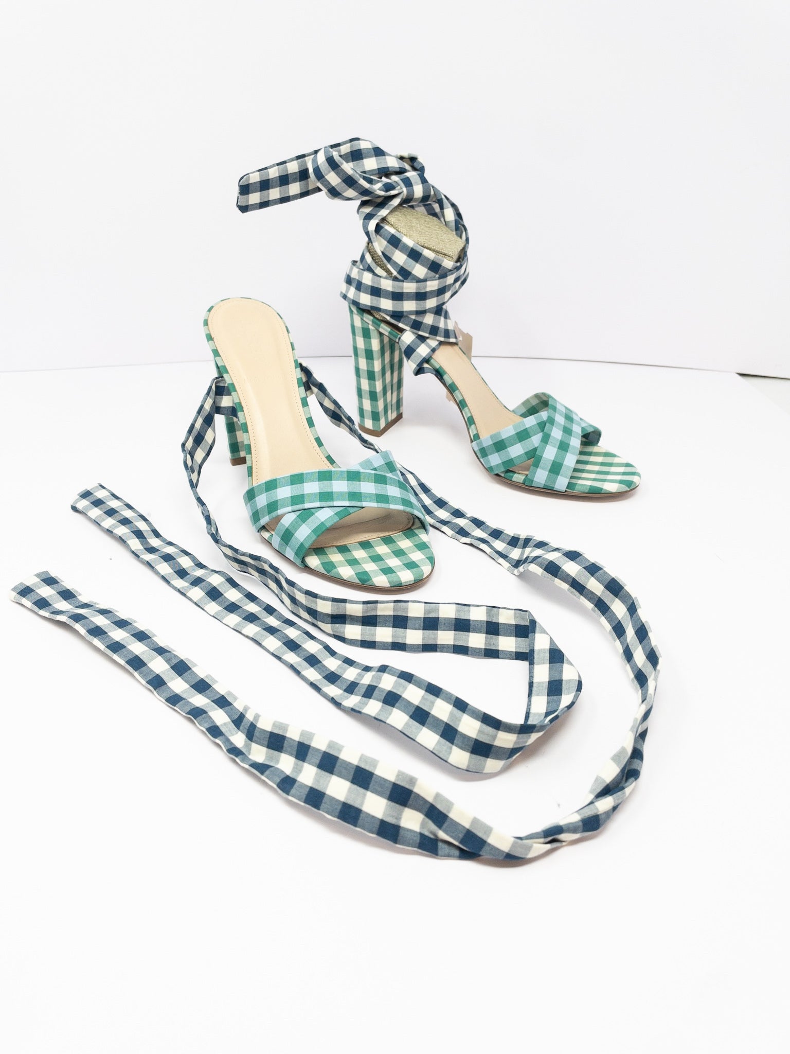 J Crew Green Blue Checkered Fabric 7.5 Shoes