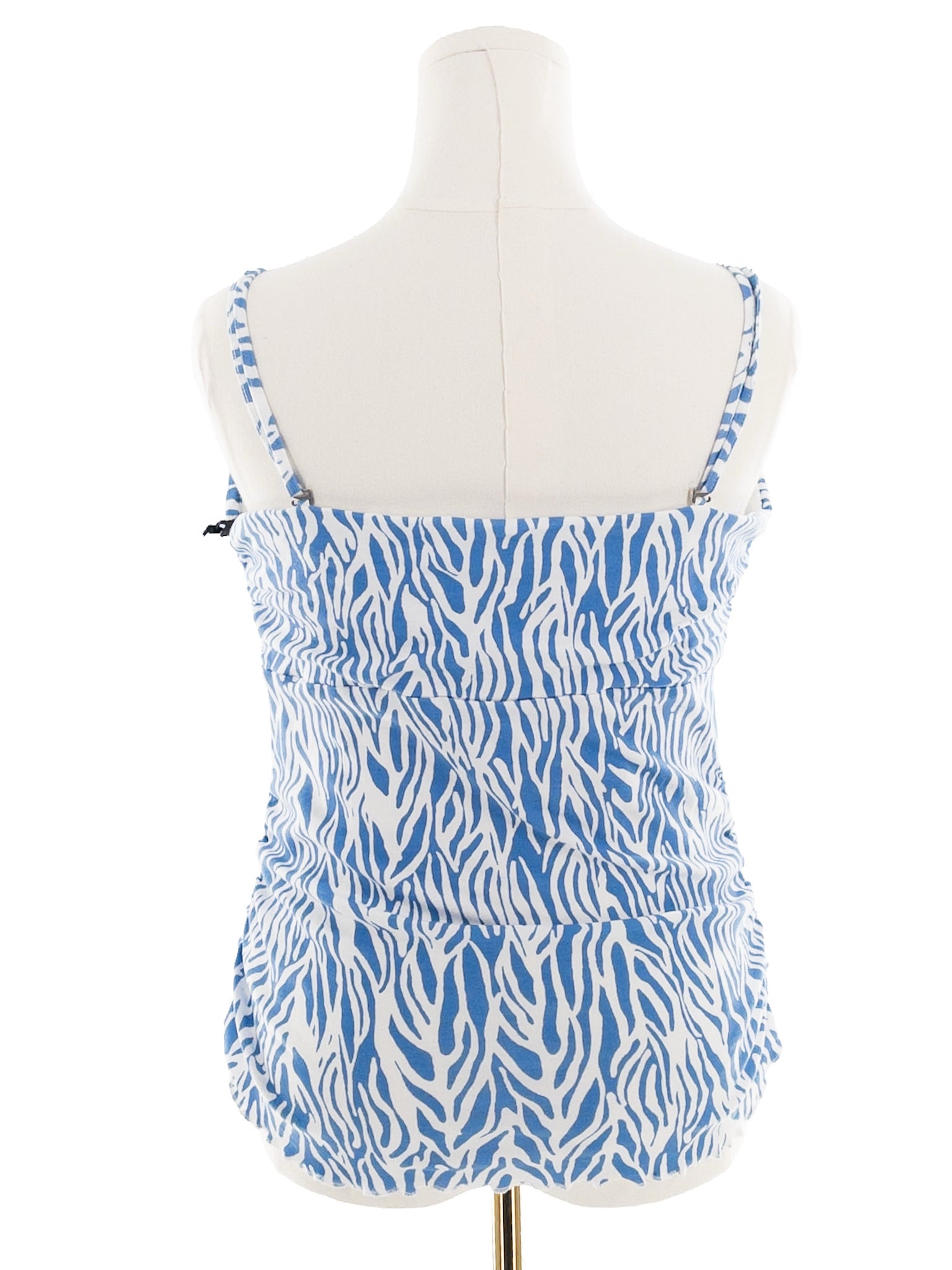 Diane Von Furstenberg Blue White Print Cotton Blend Spaghetti Strap T Shirt