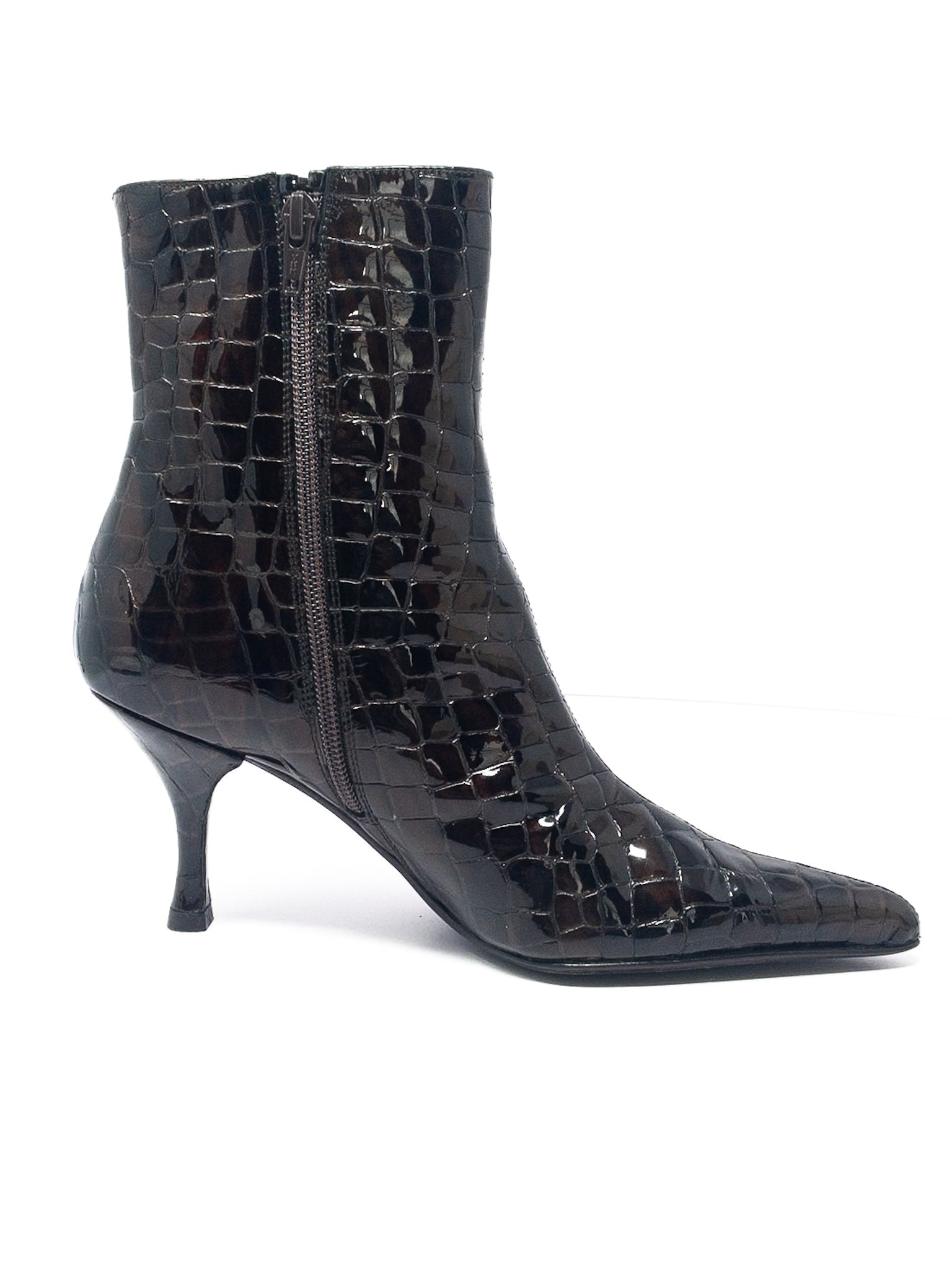 Stuart Weitzman Chocolate Croc Embossed Leather 6.5 Bootie