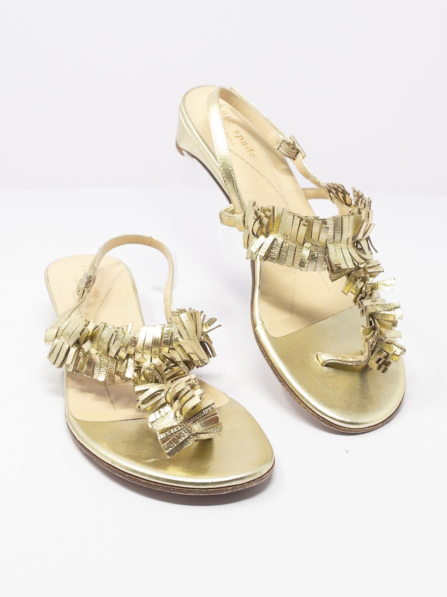Kate Spade Gold Fringe Leather 7.5 Sandals