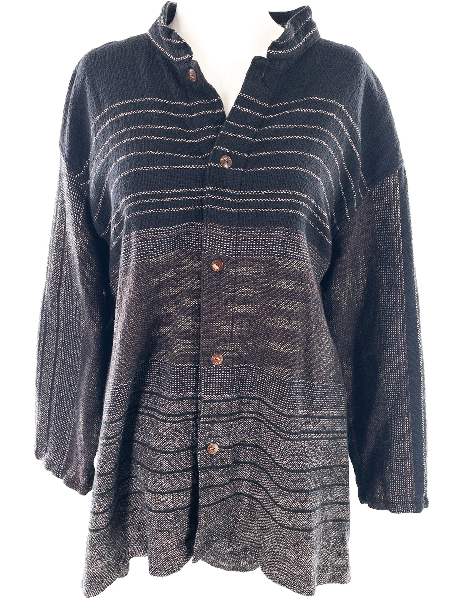 Yasuko Kurisaka Black Brown Woven Cotton Blend Size L Duster