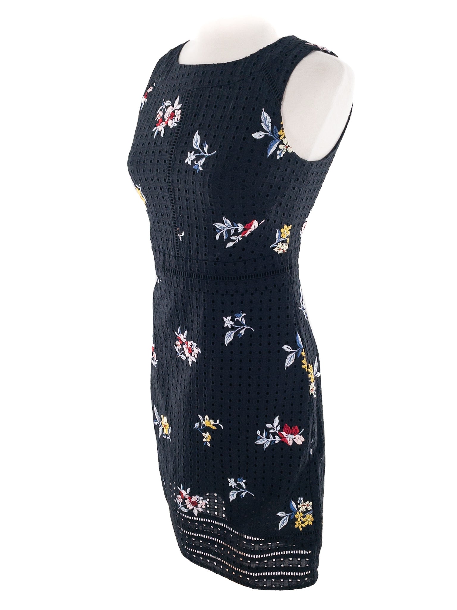 Ann Taylor Black Multi Eyelet Cotton Blend Sleeveless Size 00 Dress