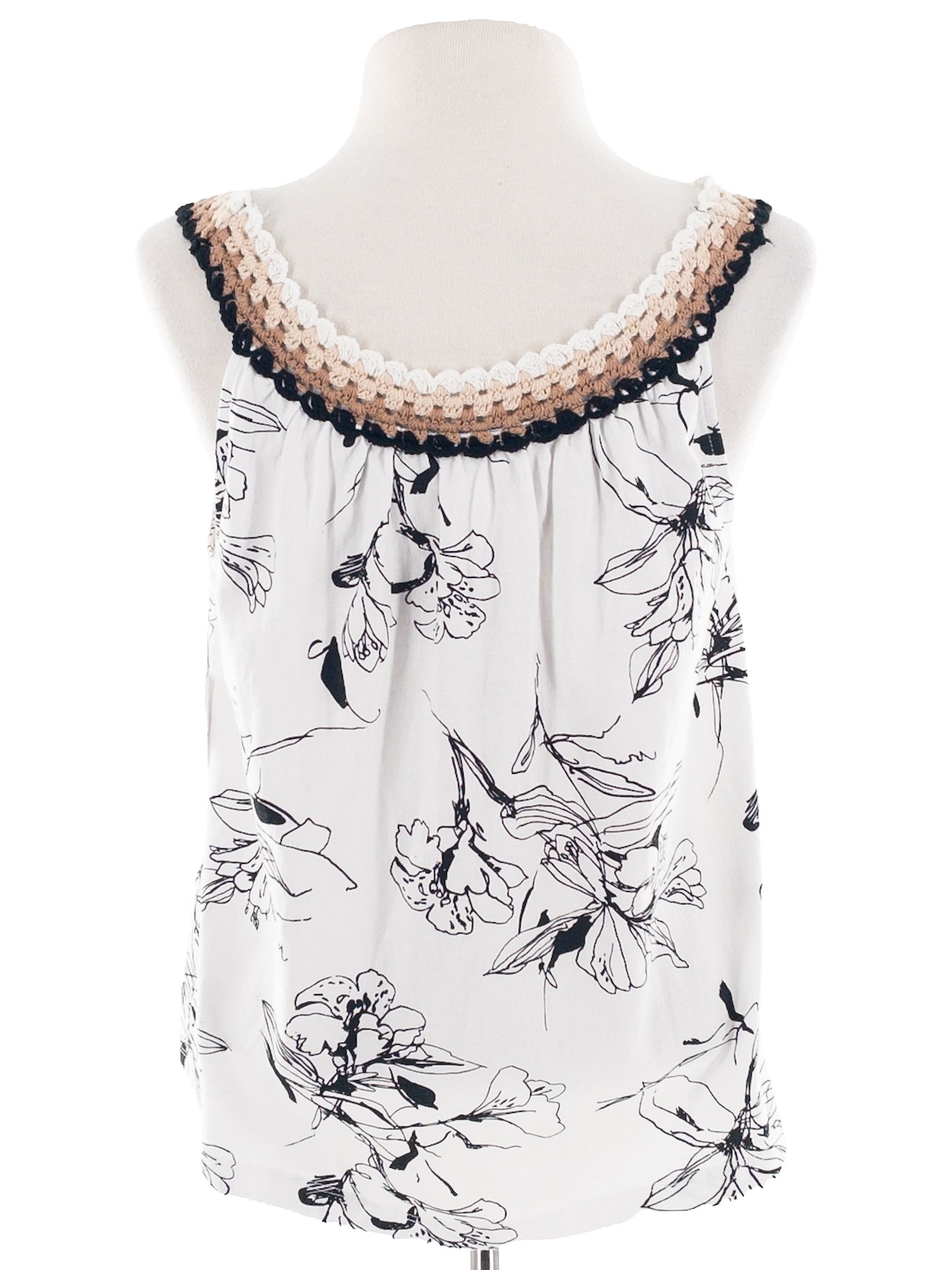 Tribal White Black Floral Cotton Blend Tank Size SP T Shirt